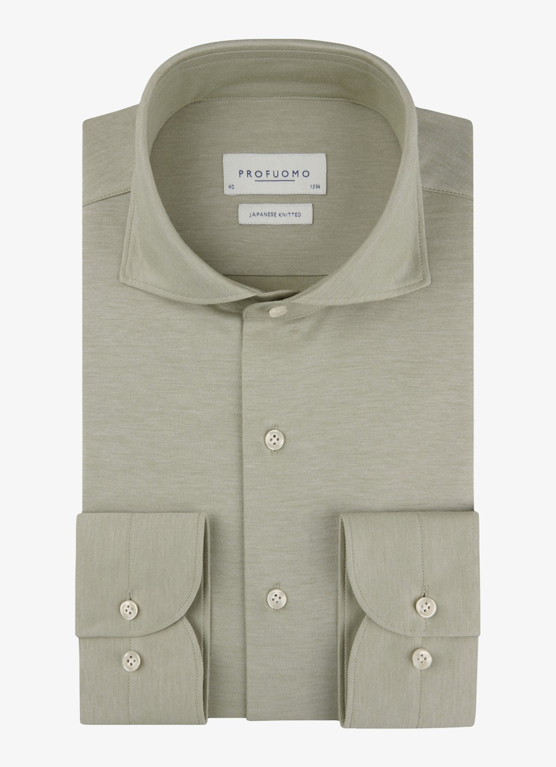 Profuomo Japanese knitted slim fit shirt - voorkant middengroen