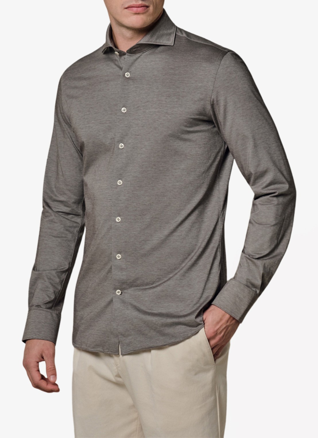 Profuomo Japanese knitted slim fit shirt - detail 4 middenbruin