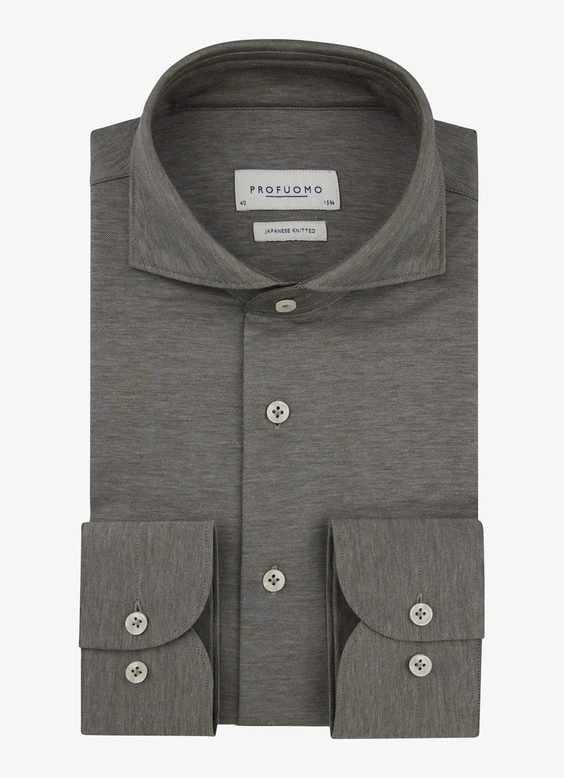Profuomo Japanese knitted slim fit shirt - voorkant middenbruin