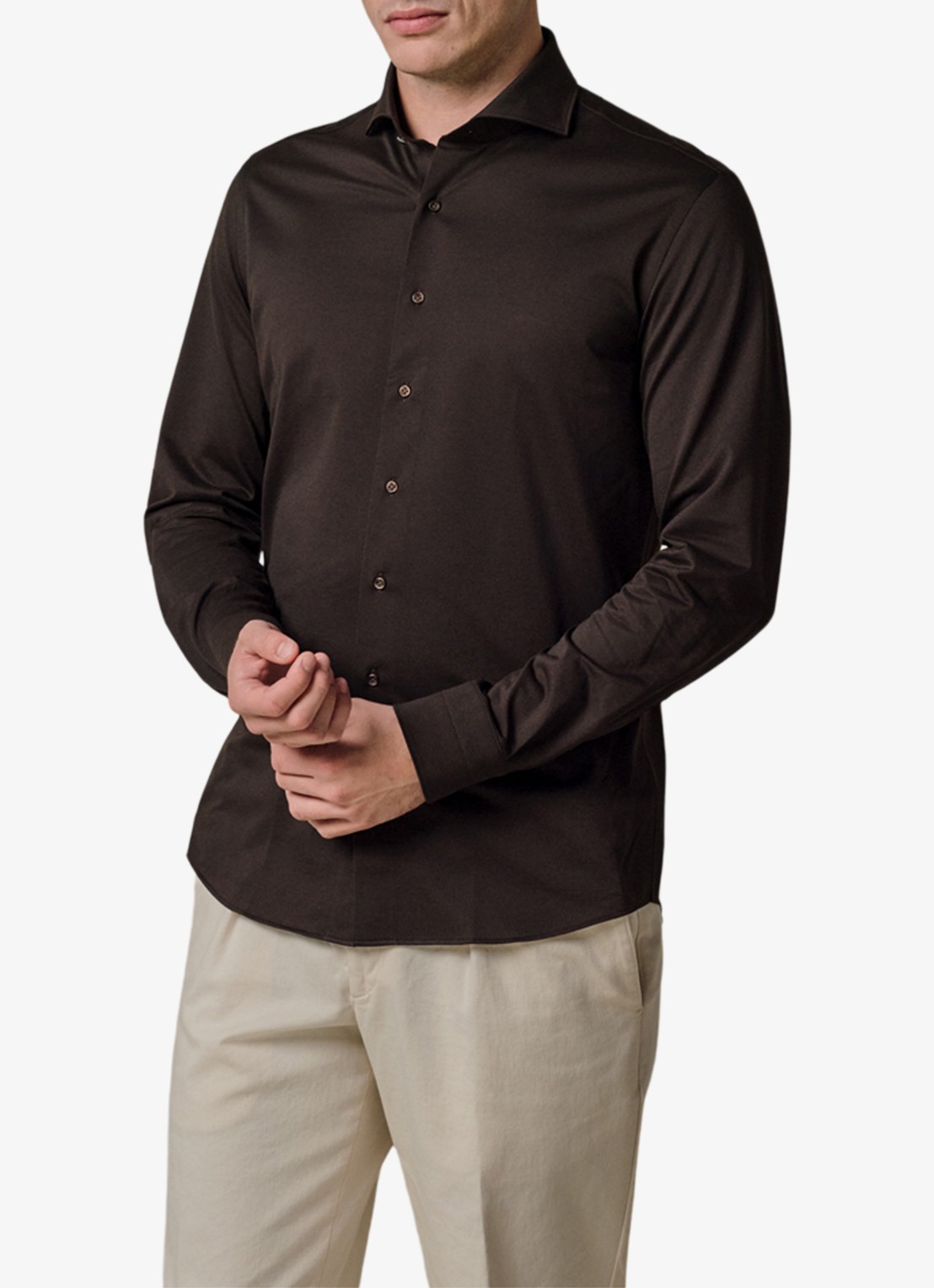 Profuomo Japanese knitted slim fit shirt - detail 4 bruin