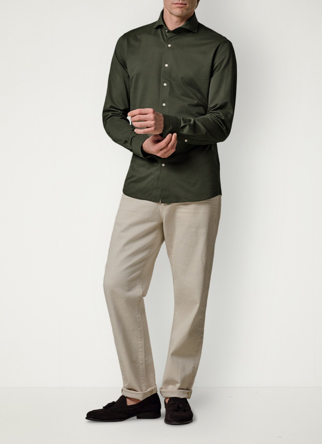 Profuomo Japanese knitted slim fit shirt - voorkant 2 donkergroen
