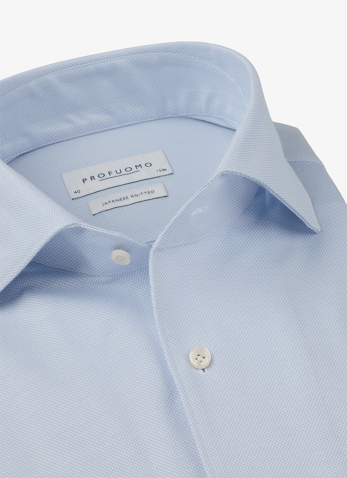Profuomo Japanese knitted slim fit shirt - detail lichtblauw