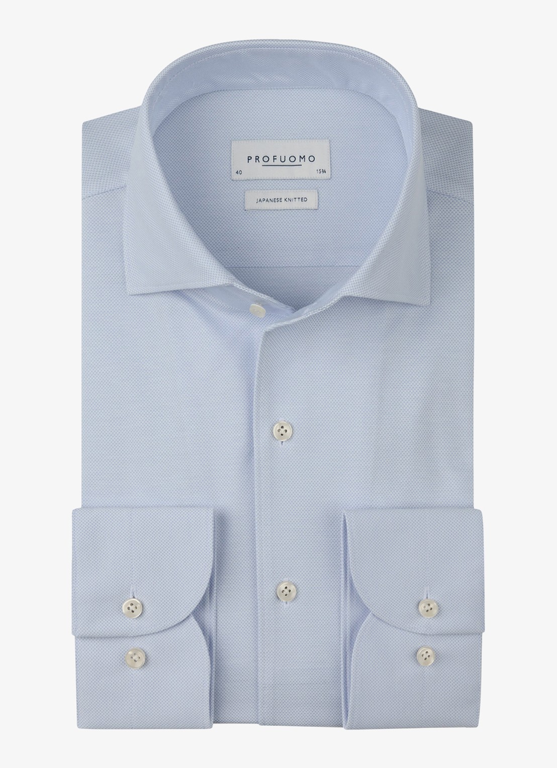 Profuomo Japanese knitted slim fit shirt - voorkant 2 lichtblauw
