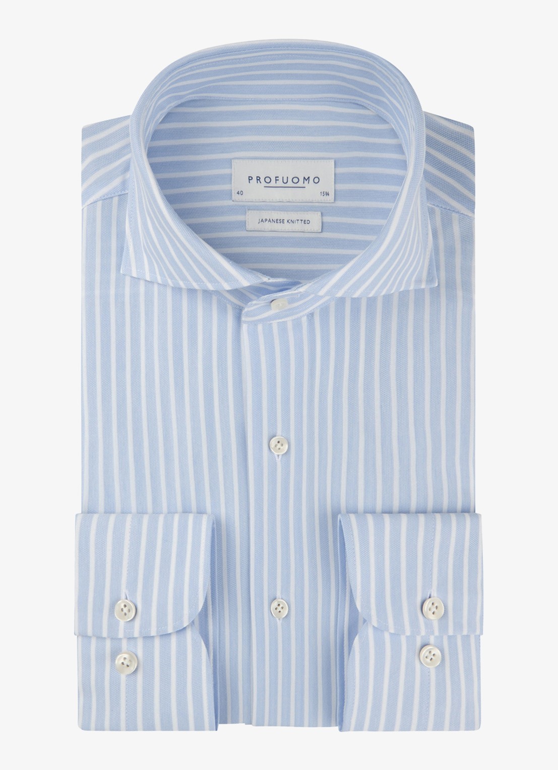 Profuomo Japanese knitted slim fit shirt - voorkant lichtblauw