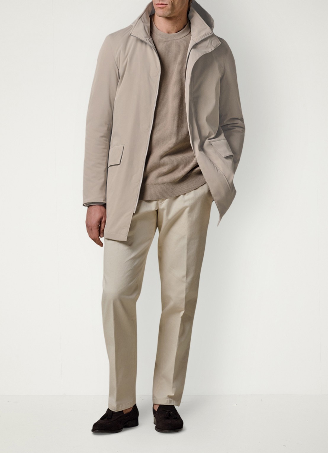 Profuomo Jas met capuchon - voorkant 2 beige