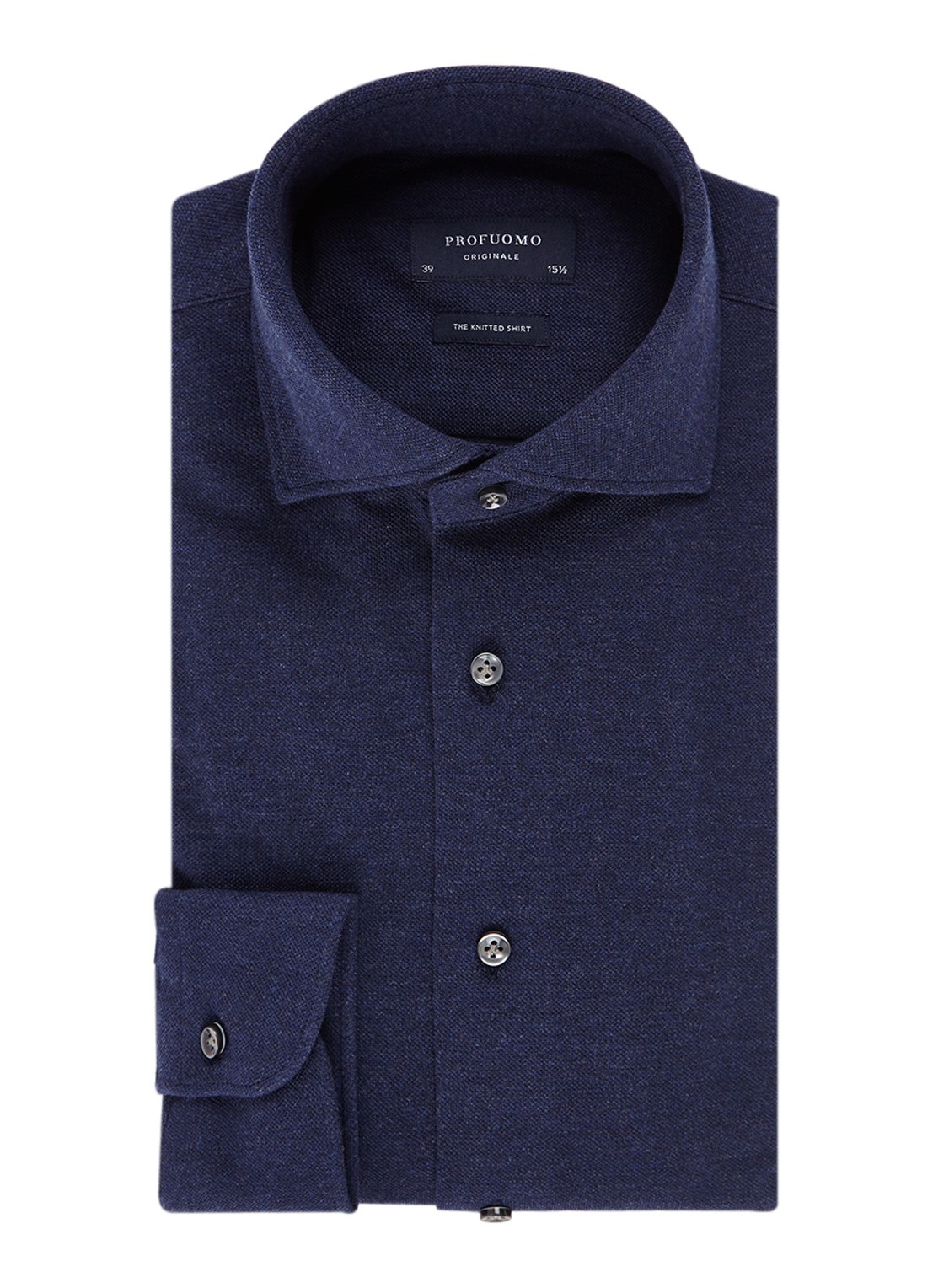 Profuomo Knitted Shirt slim fit overhemd van piqué katoen - voorkant 2 donkerblauw