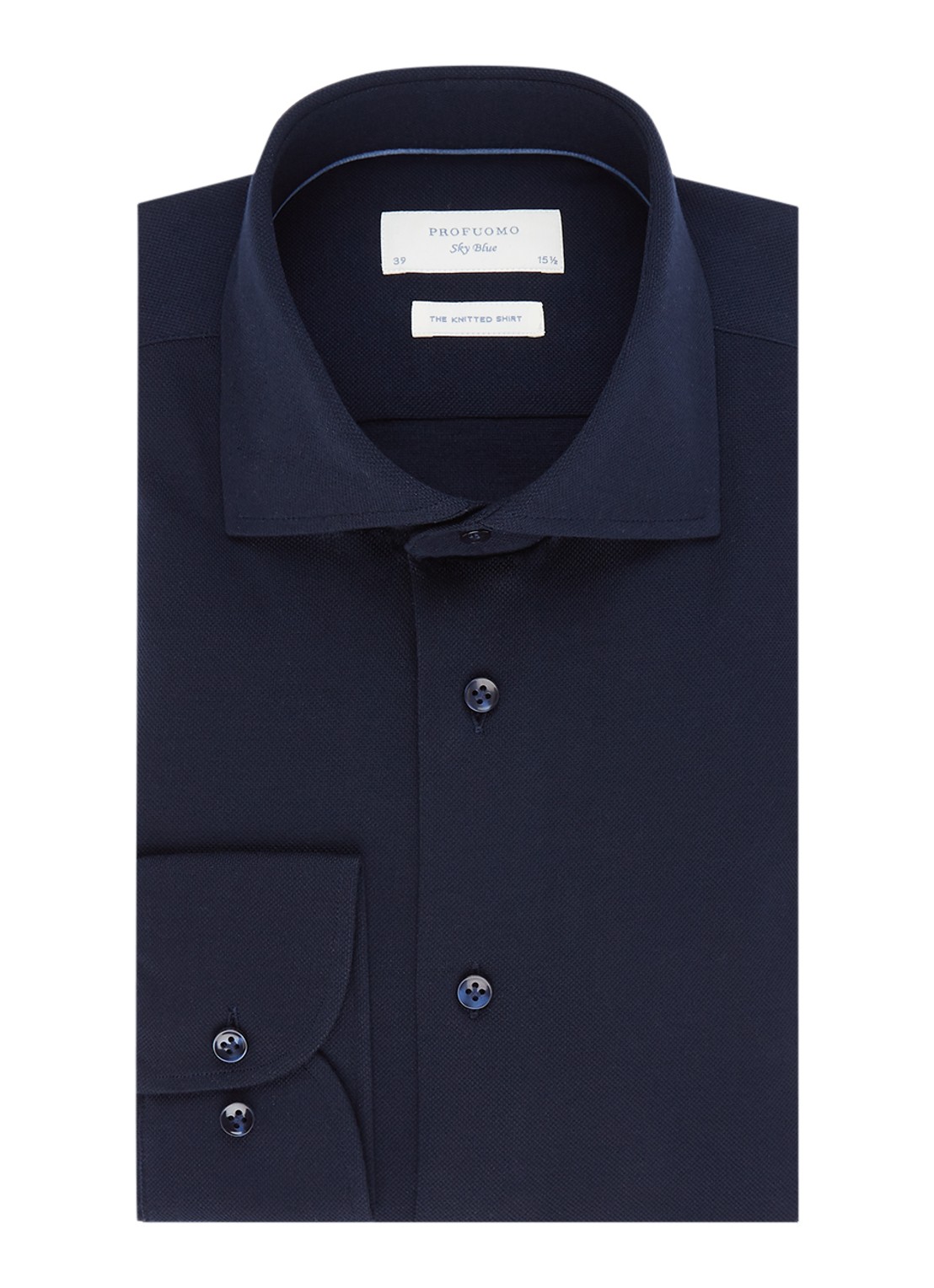 Profuomo Knitted slim fit jersey overhemd van katoen - voorkant 3 donkerblauw