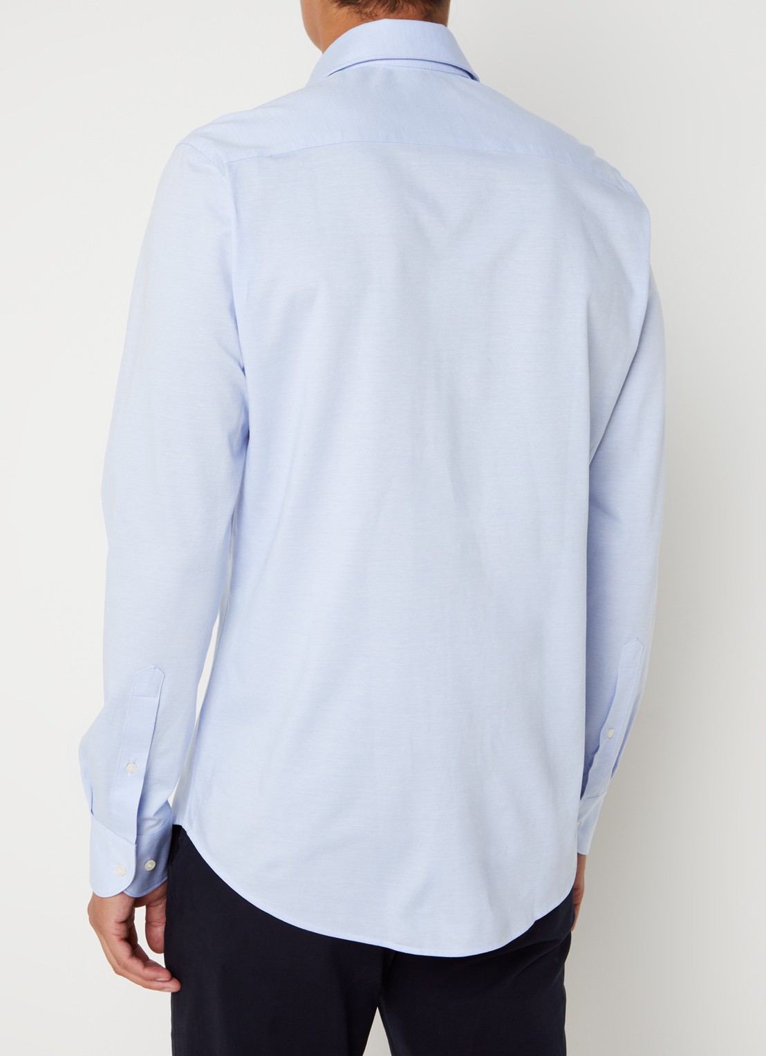 Profuomo Knitted slim fit overhemd met stretch - achterkant lichtblauw