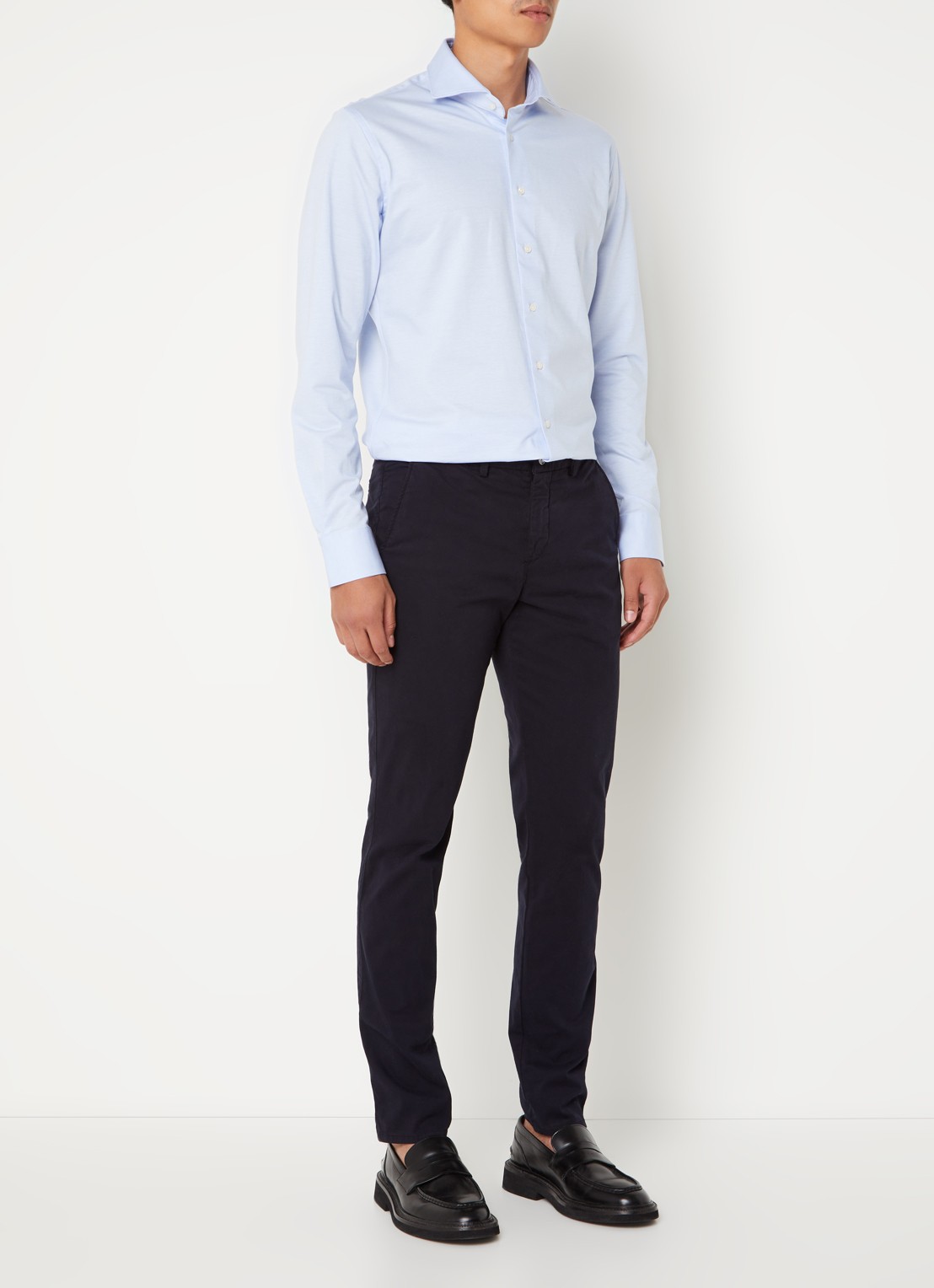 Profuomo Knitted slim fit overhemd met stretch - voorkant 3 lichtblauw