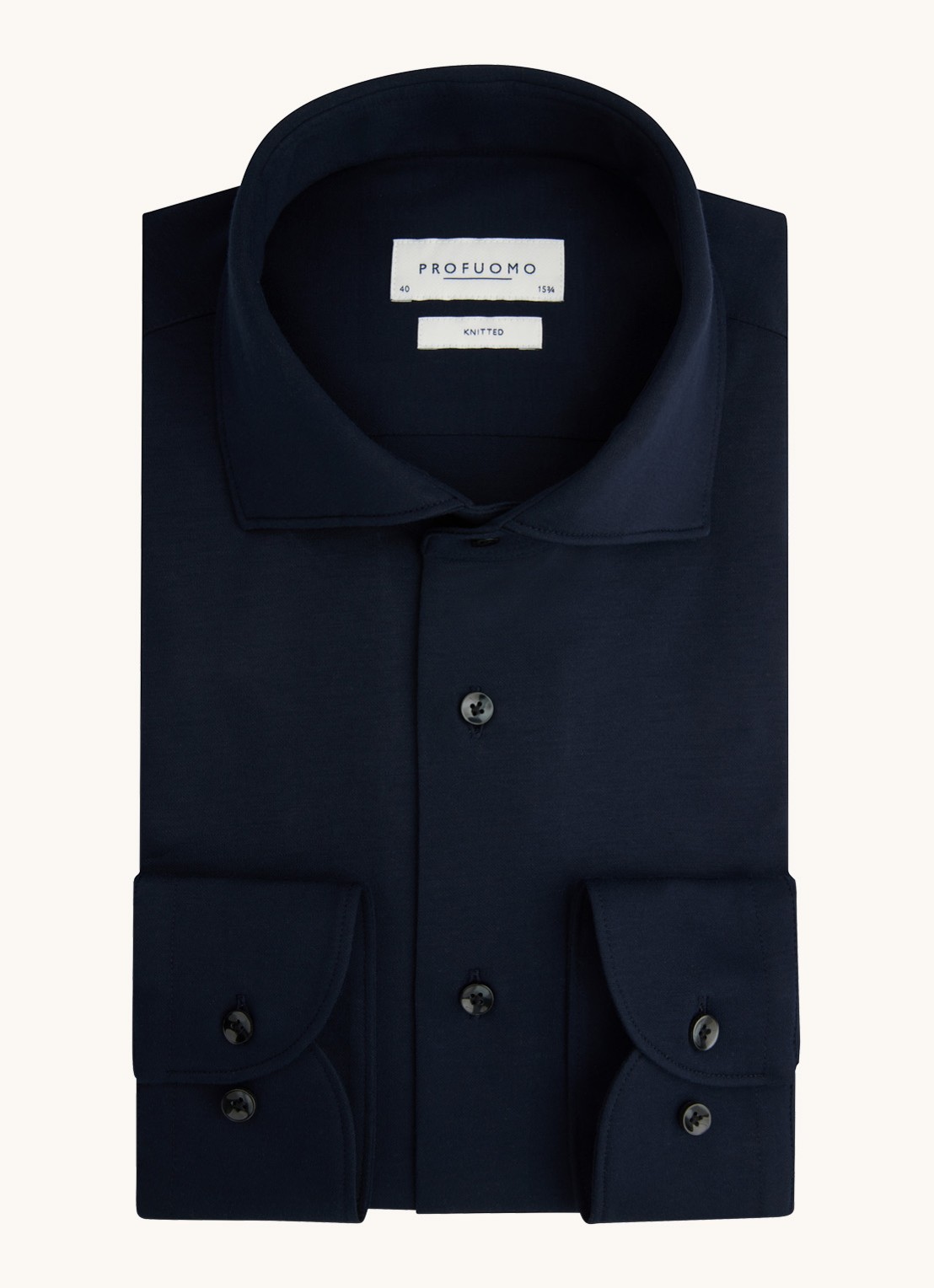Profuomo Knitted slim fit overhemd met stretch  - voorkant 2 donkerblauw