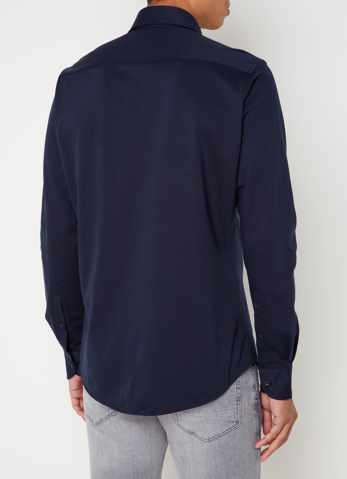 Profuomo Knitted slim fit overhemd met stretch  - achterkant donkerblauw