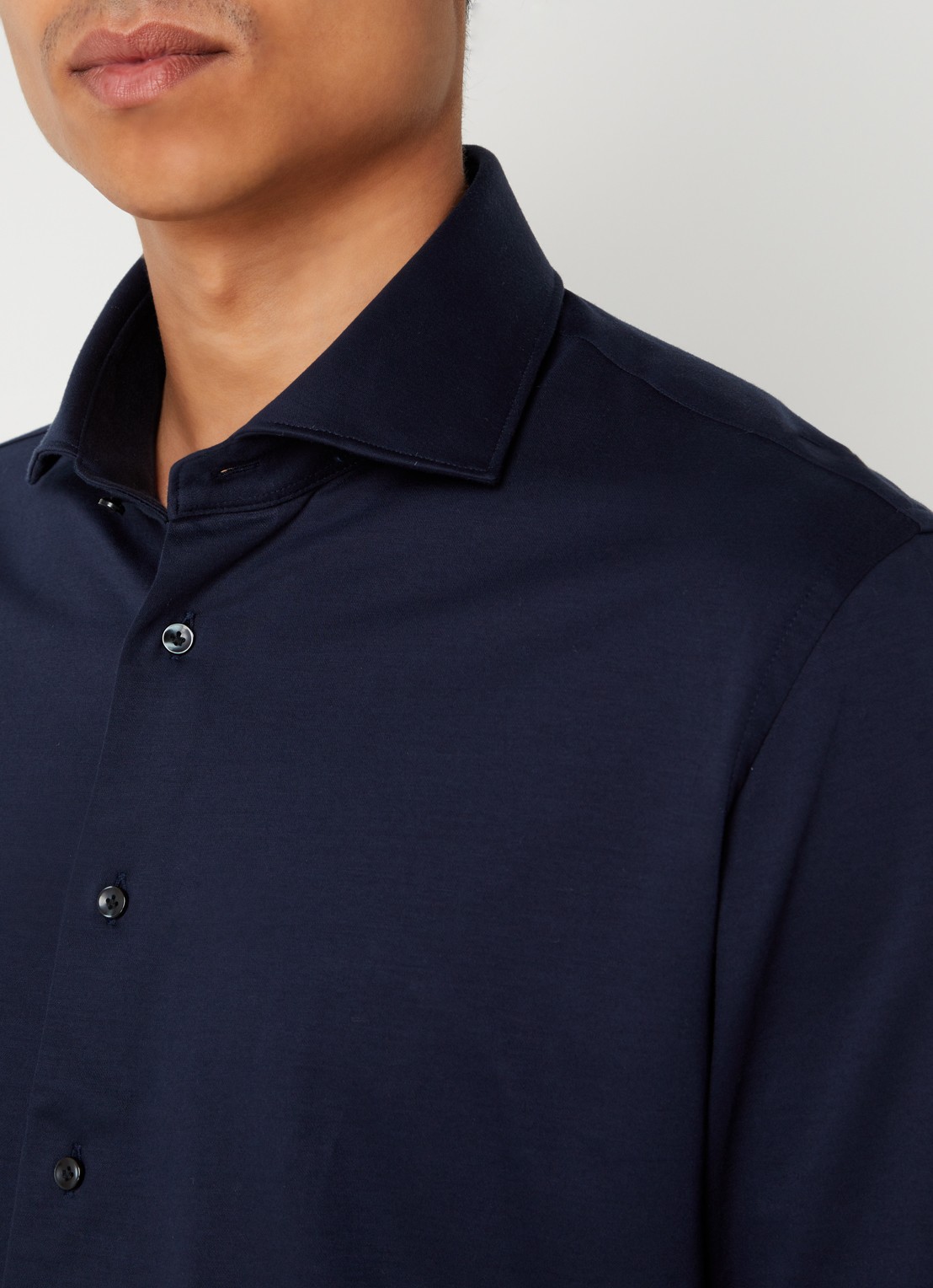 Profuomo Knitted slim fit overhemd met stretch  - detail 6 donkerblauw