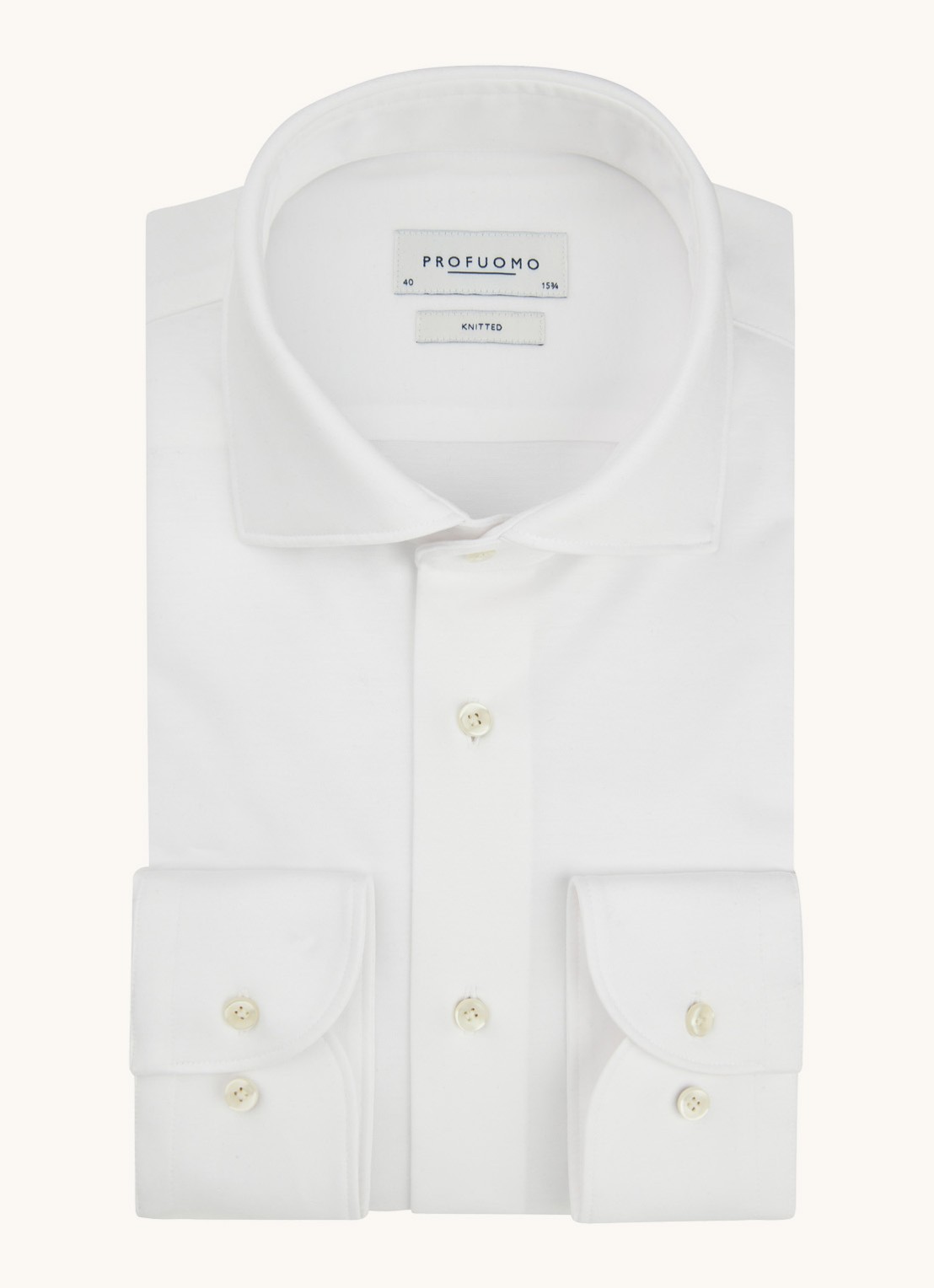 Profuomo Knitted slim fit overhemd met stretch  - voorkant 5 wit