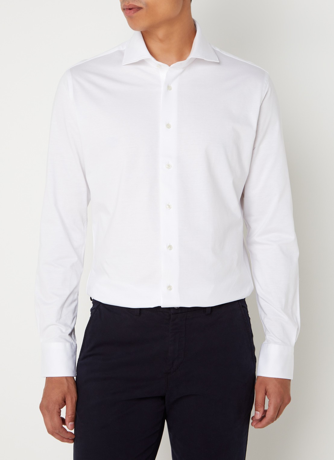 Profuomo Knitted slim fit overhemd met stretch  - detail 2 wit