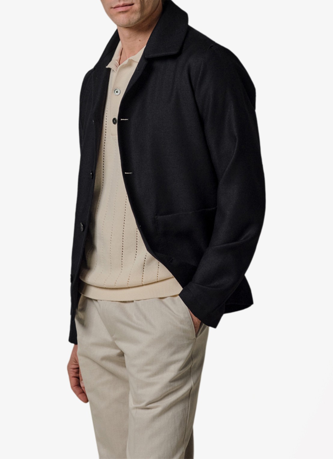Profuomo Light wol overshirt - detail donkerblauw