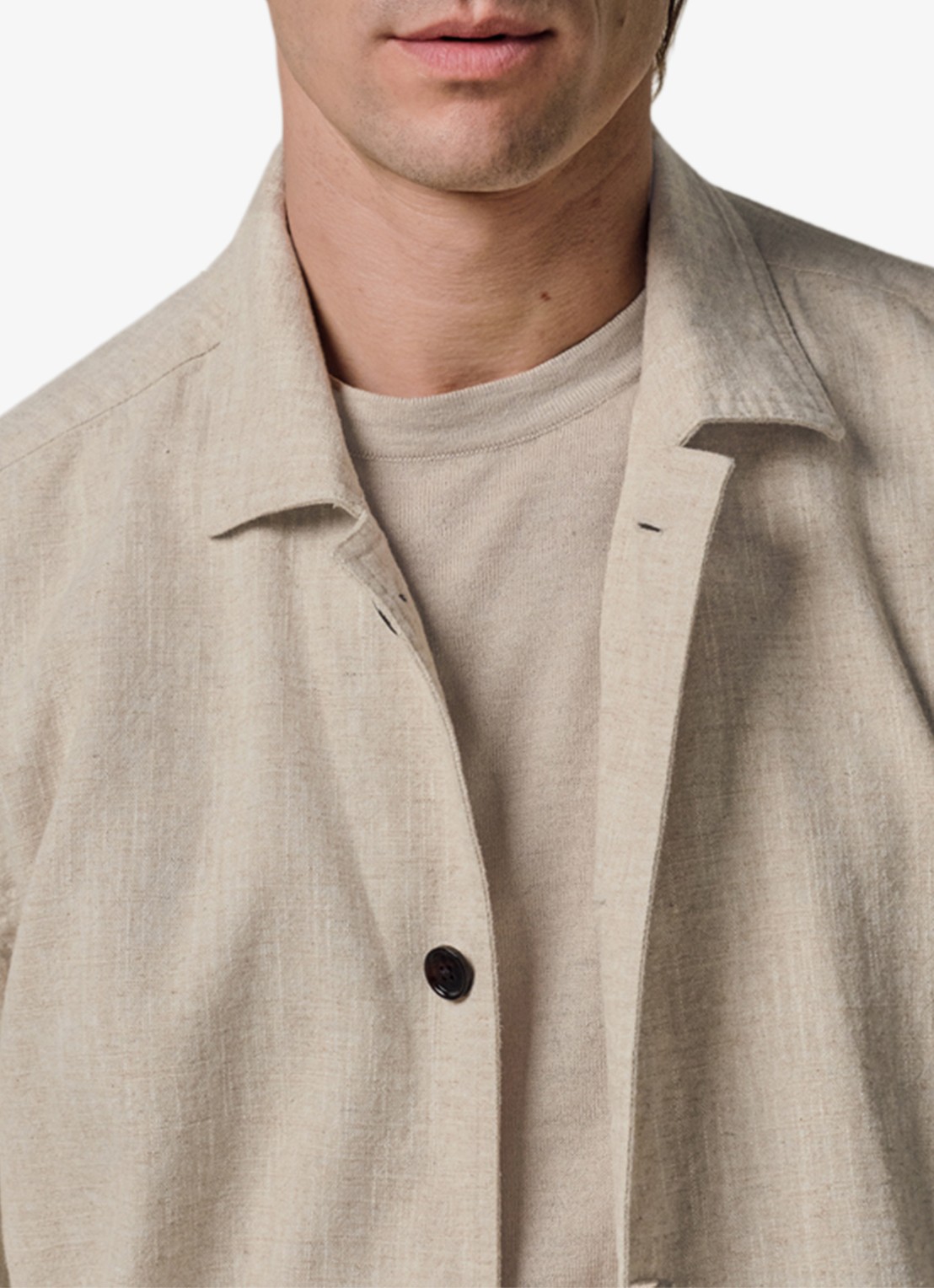 Profuomo Linen katoenen overshirt - voorkant 2 beige