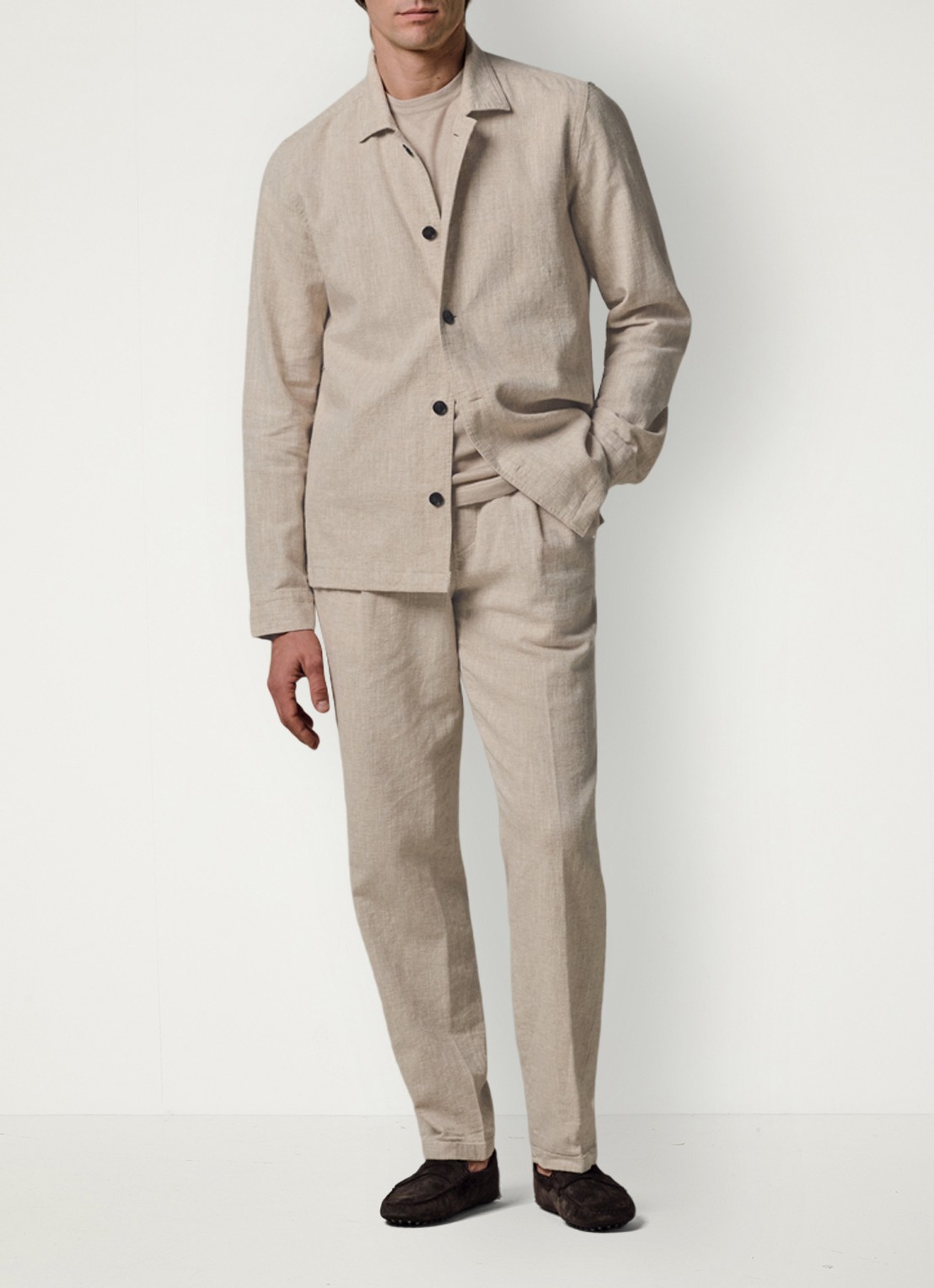 Profuomo Linen katoenen overshirt - voorkant 3 beige