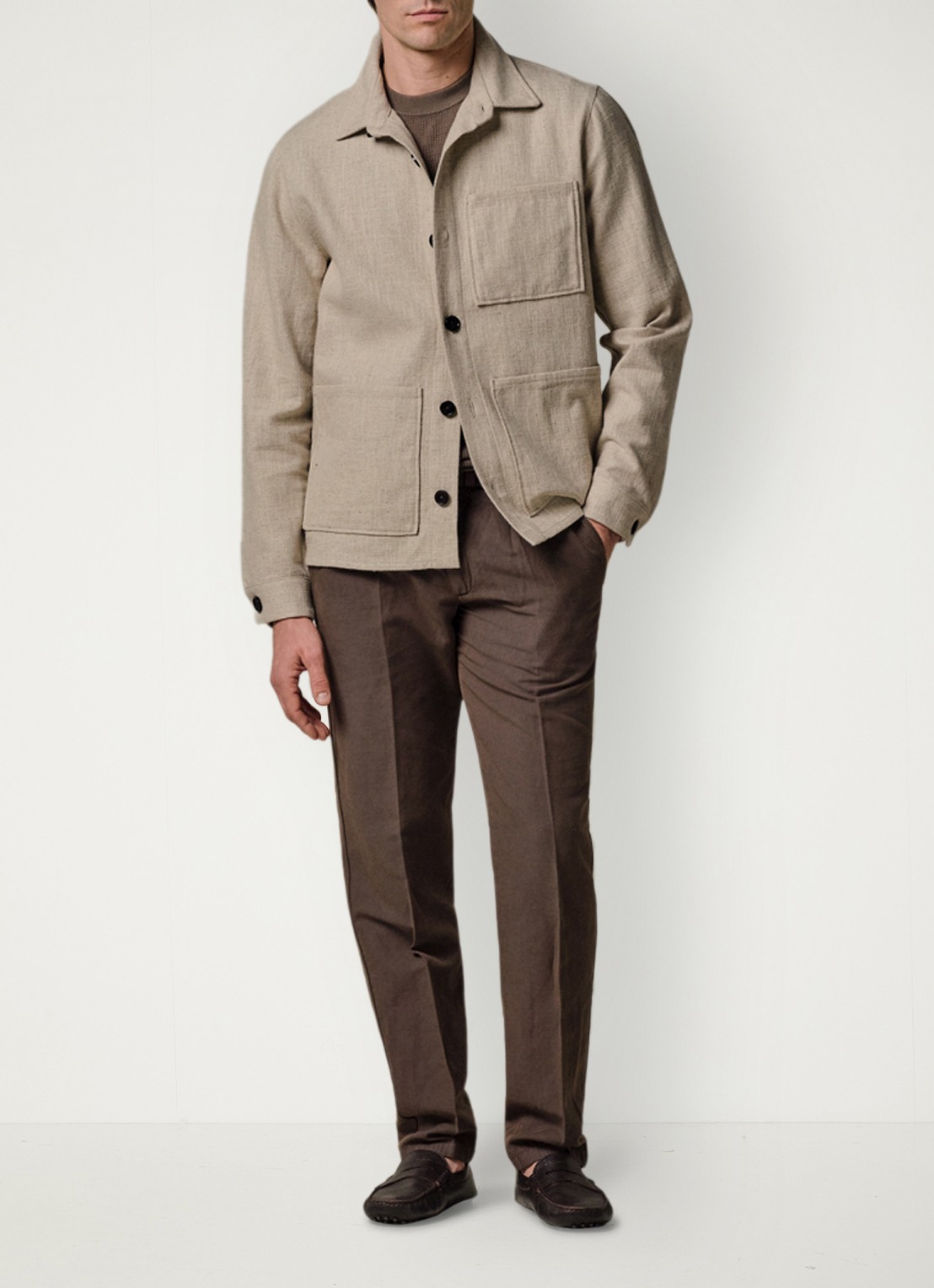 Profuomo Linen overshirt - voorkant 6 beige
