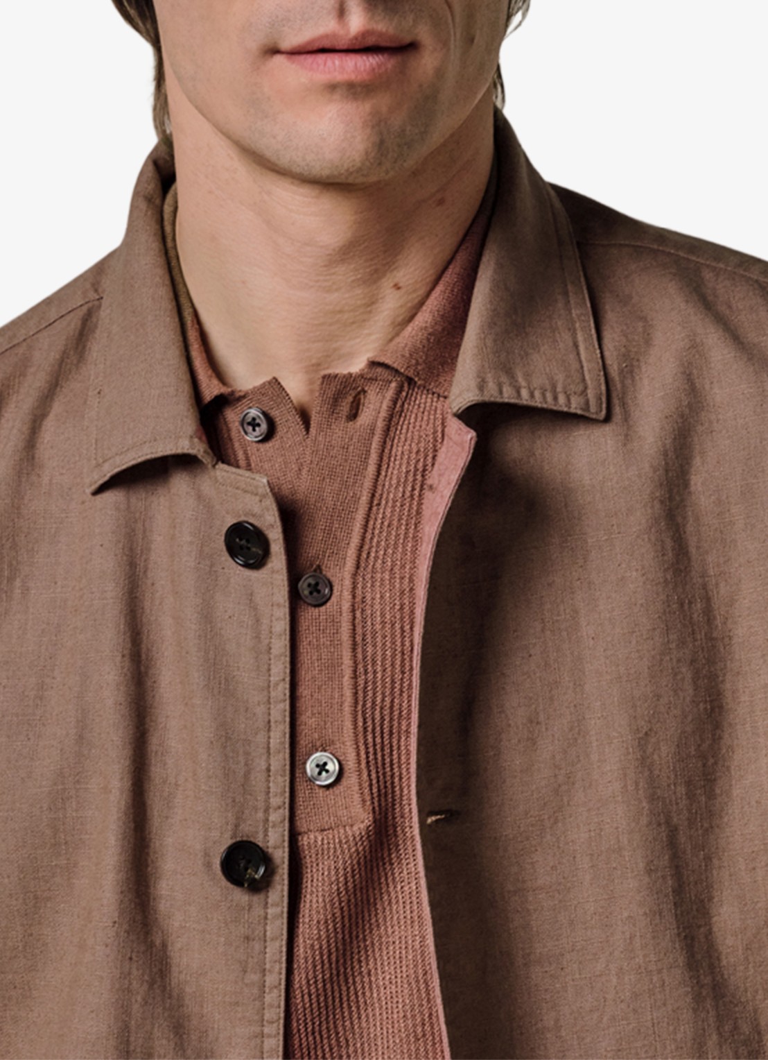 Profuomo Linen overshirt - detail 4 clay