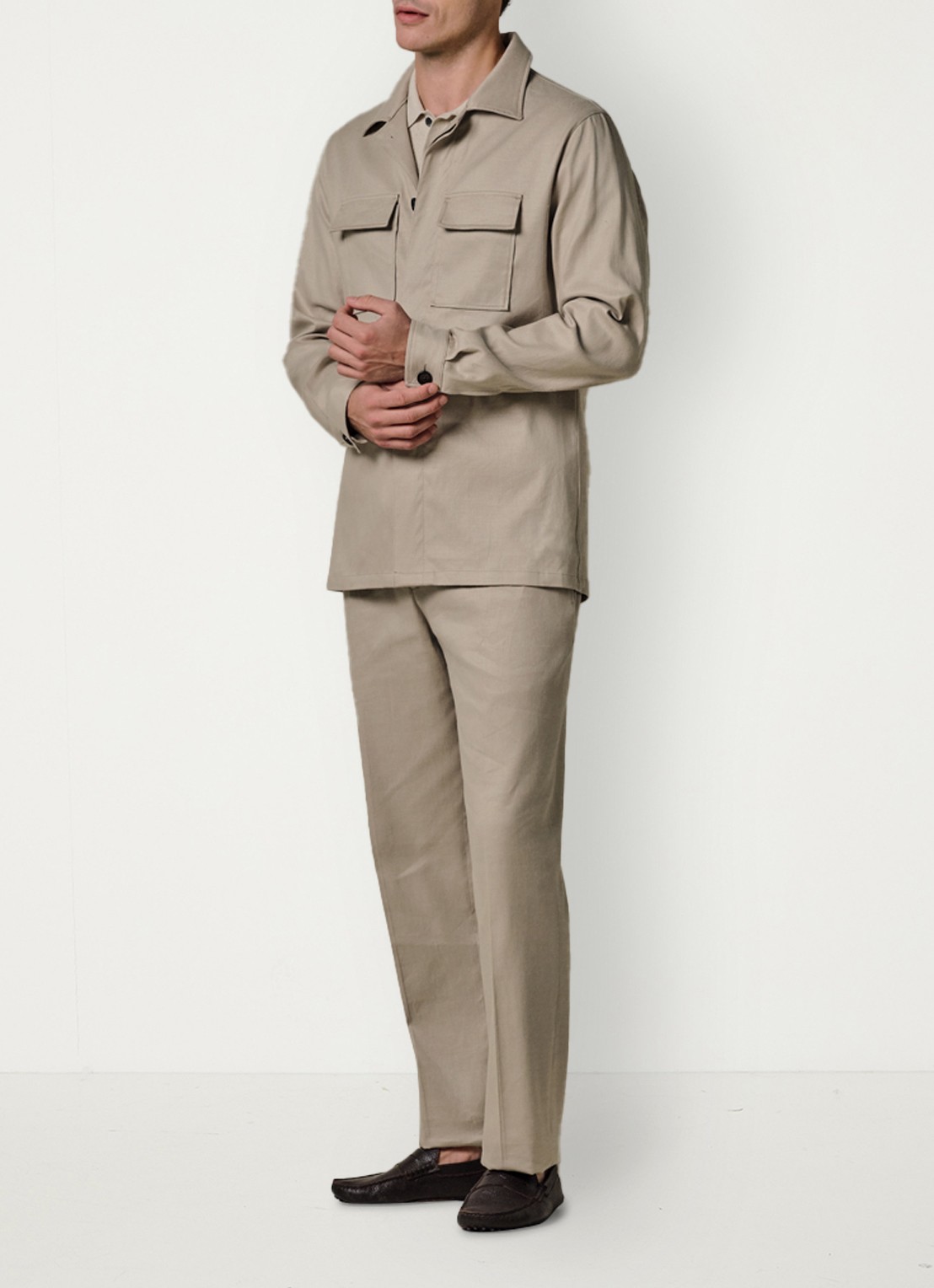 Profuomo Linen overshirt - voorkant 6 beige