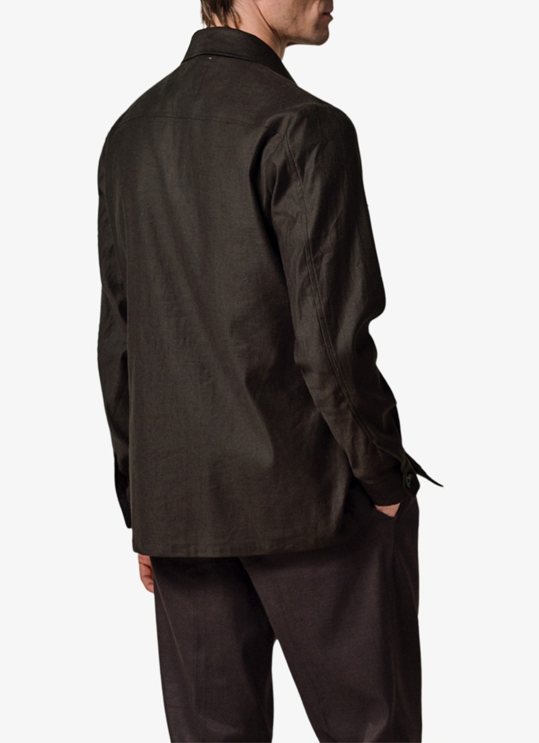 Profuomo Linen overshirt - achterkant 6 donkerbruin