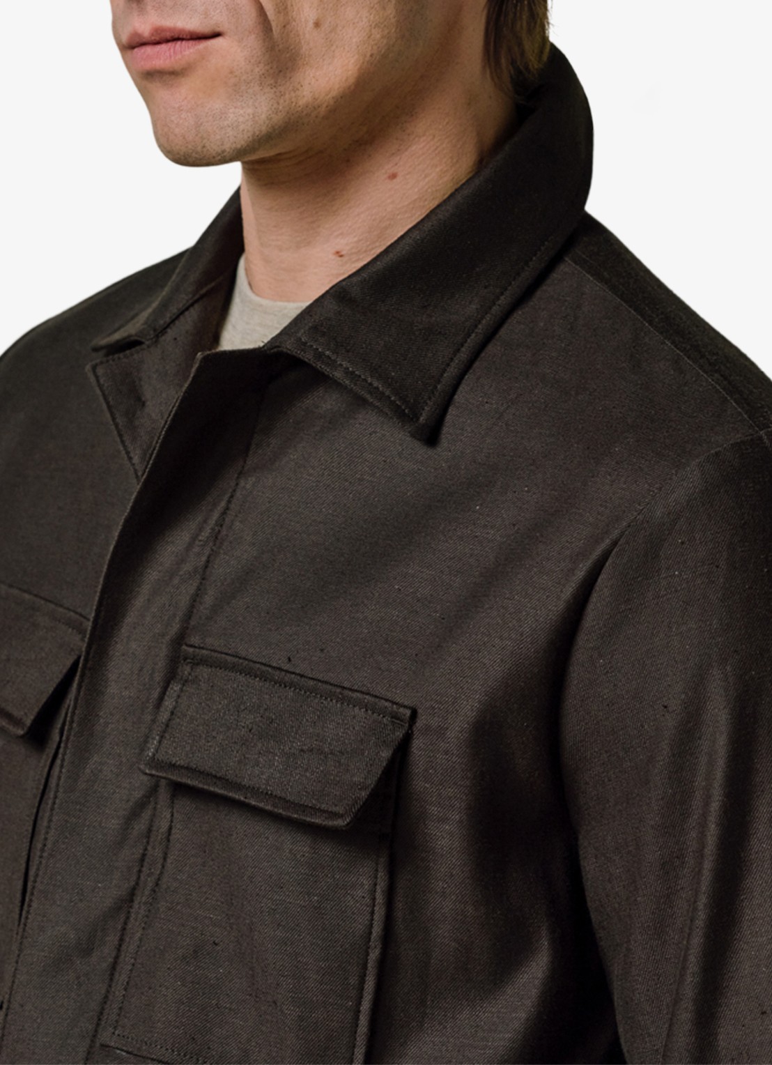 Profuomo Linen overshirt - detail 4 donkerbruin