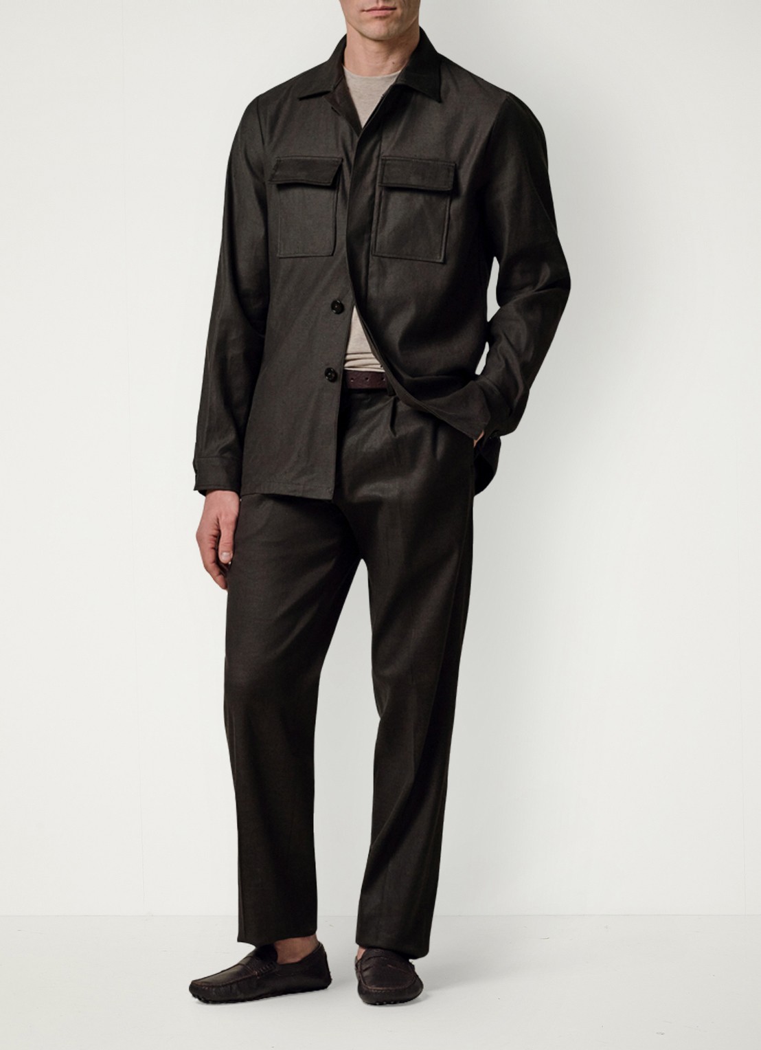 Profuomo Linen overshirt - voorkant 2 donkerbruin