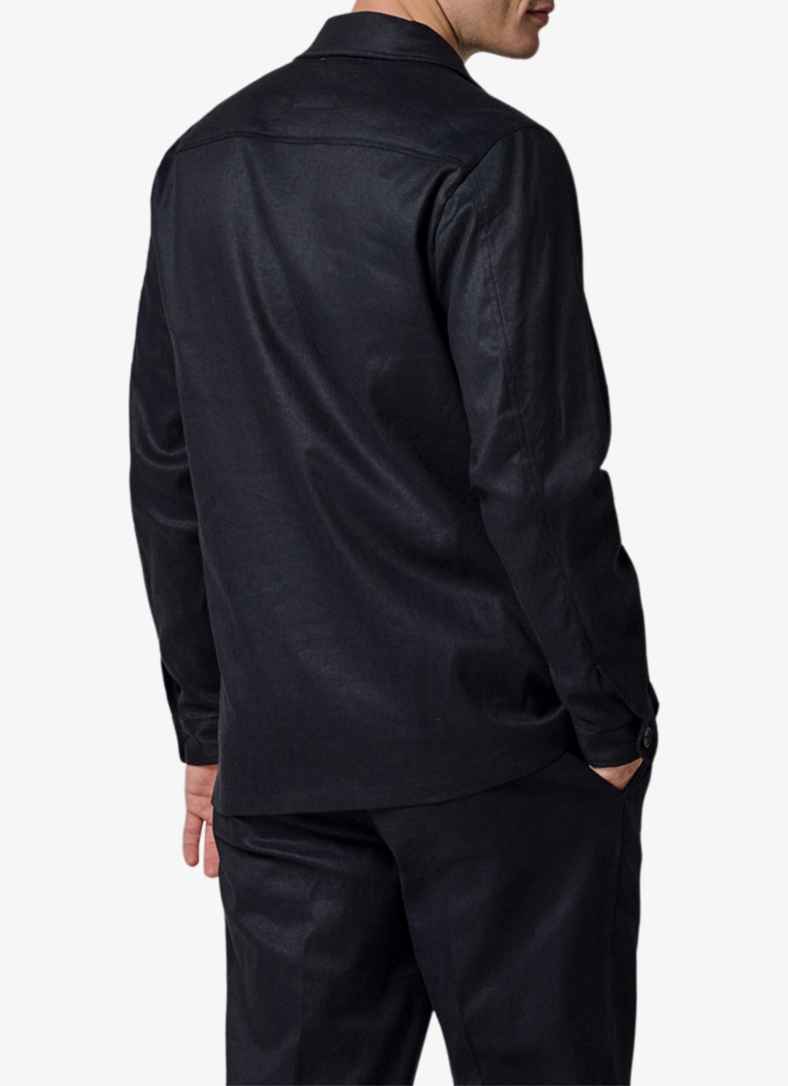 Profuomo Linen overshirt - achterkant 6 donkerblauw