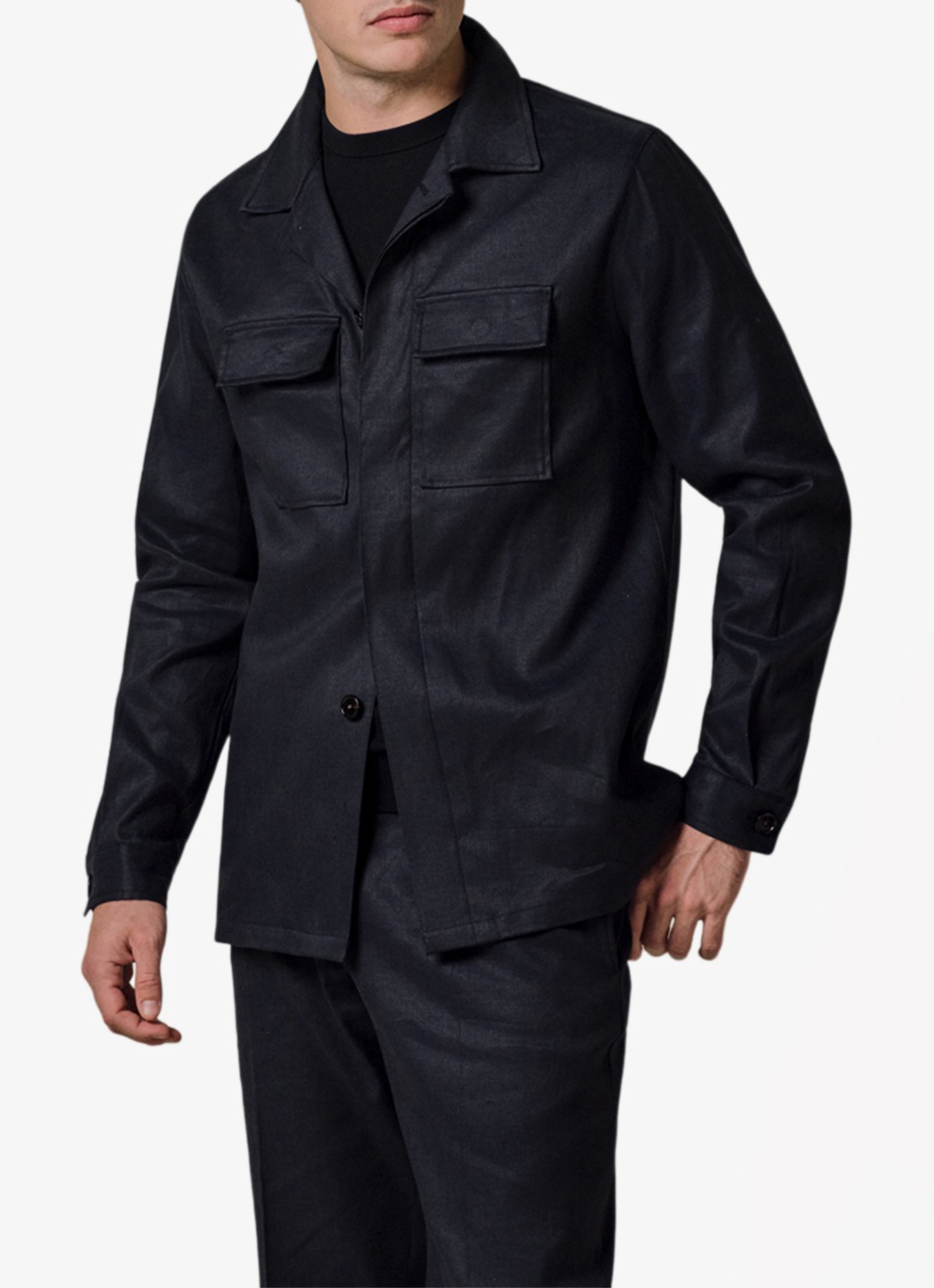 Profuomo Linen overshirt - detail 3 donkerblauw