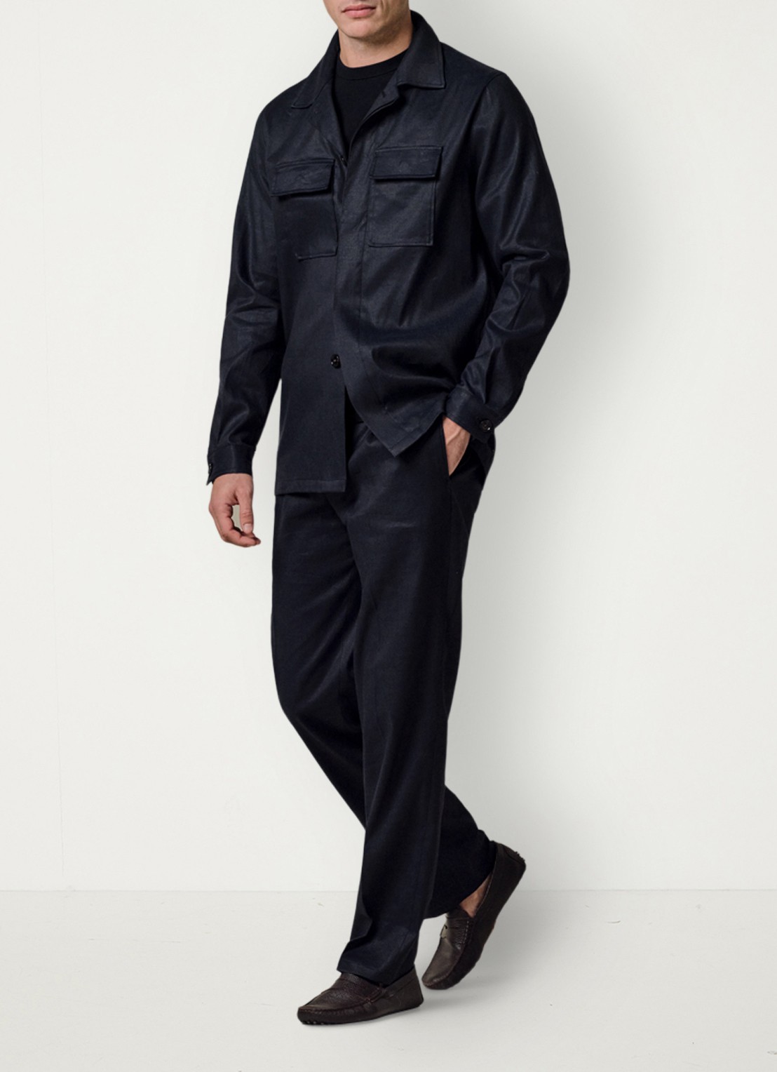 Profuomo Linen overshirt - voorkant 2 donkerblauw