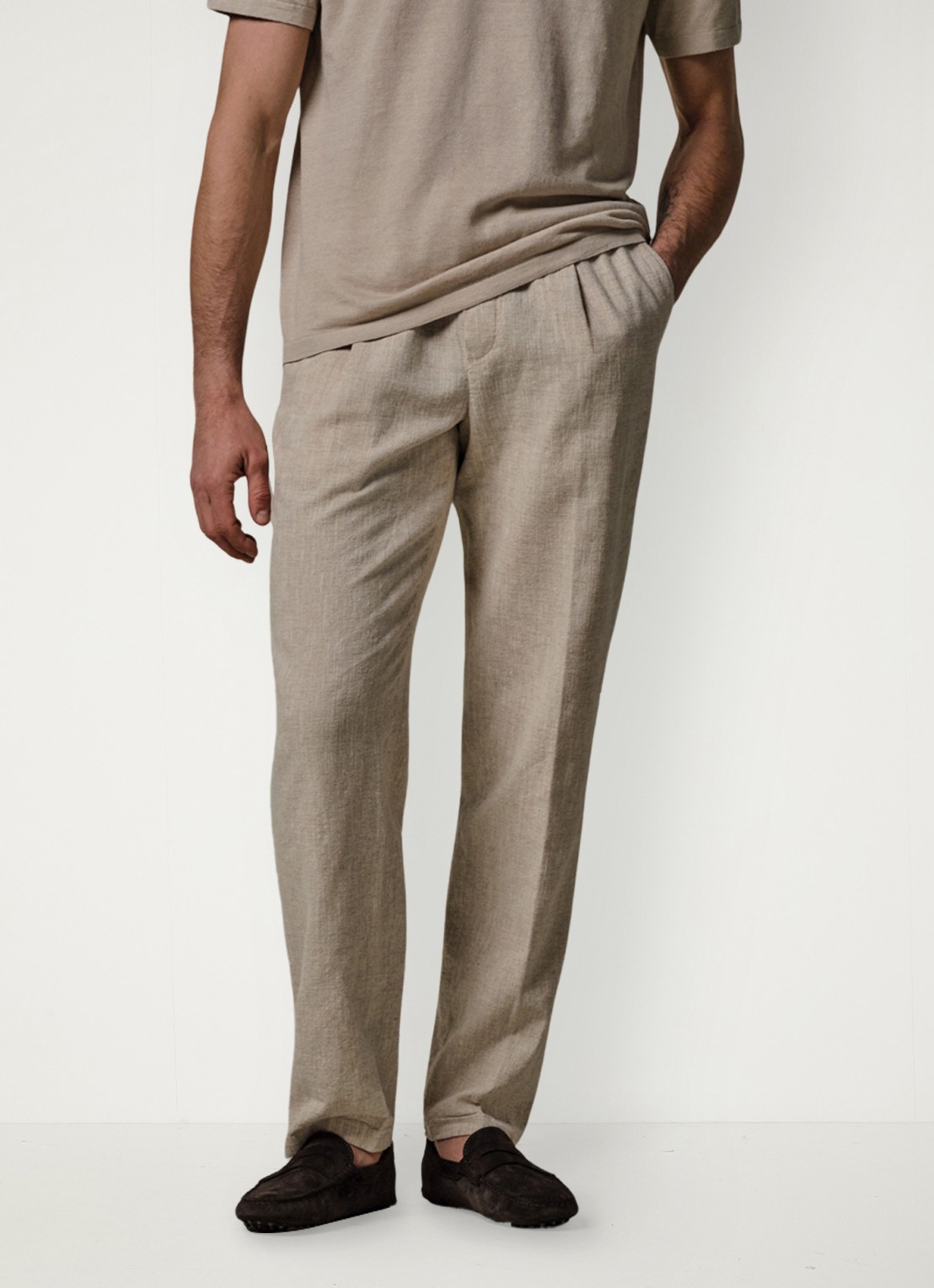 Profuomo Loose fit broek in linnenblend - detail 4 beige