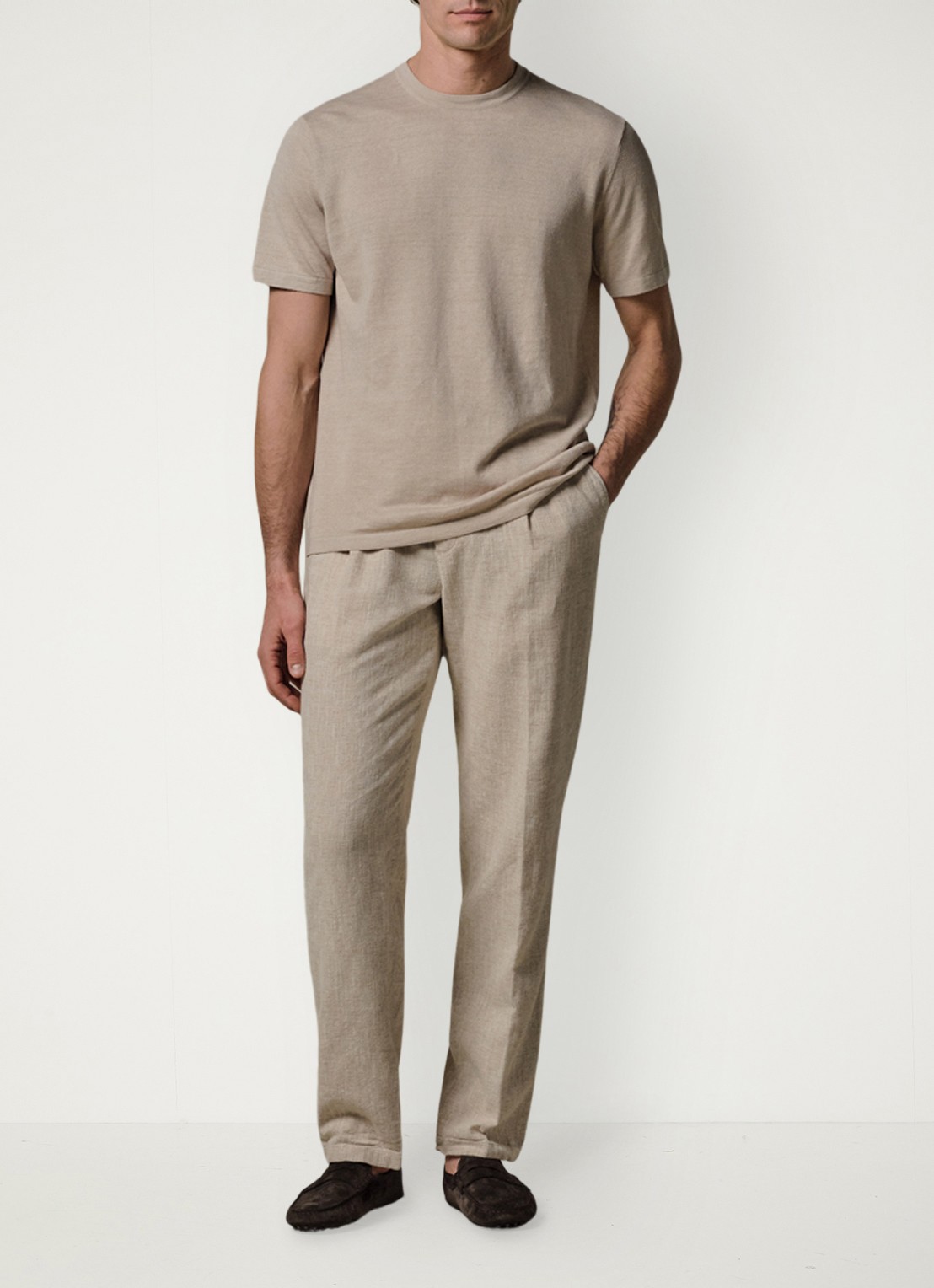 Profuomo Loose fit broek in linnenblend - voorkant 2 beige