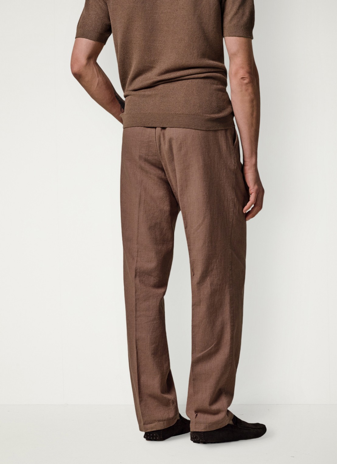 Profuomo Loose fit broek in linnenblend - achterkant clay