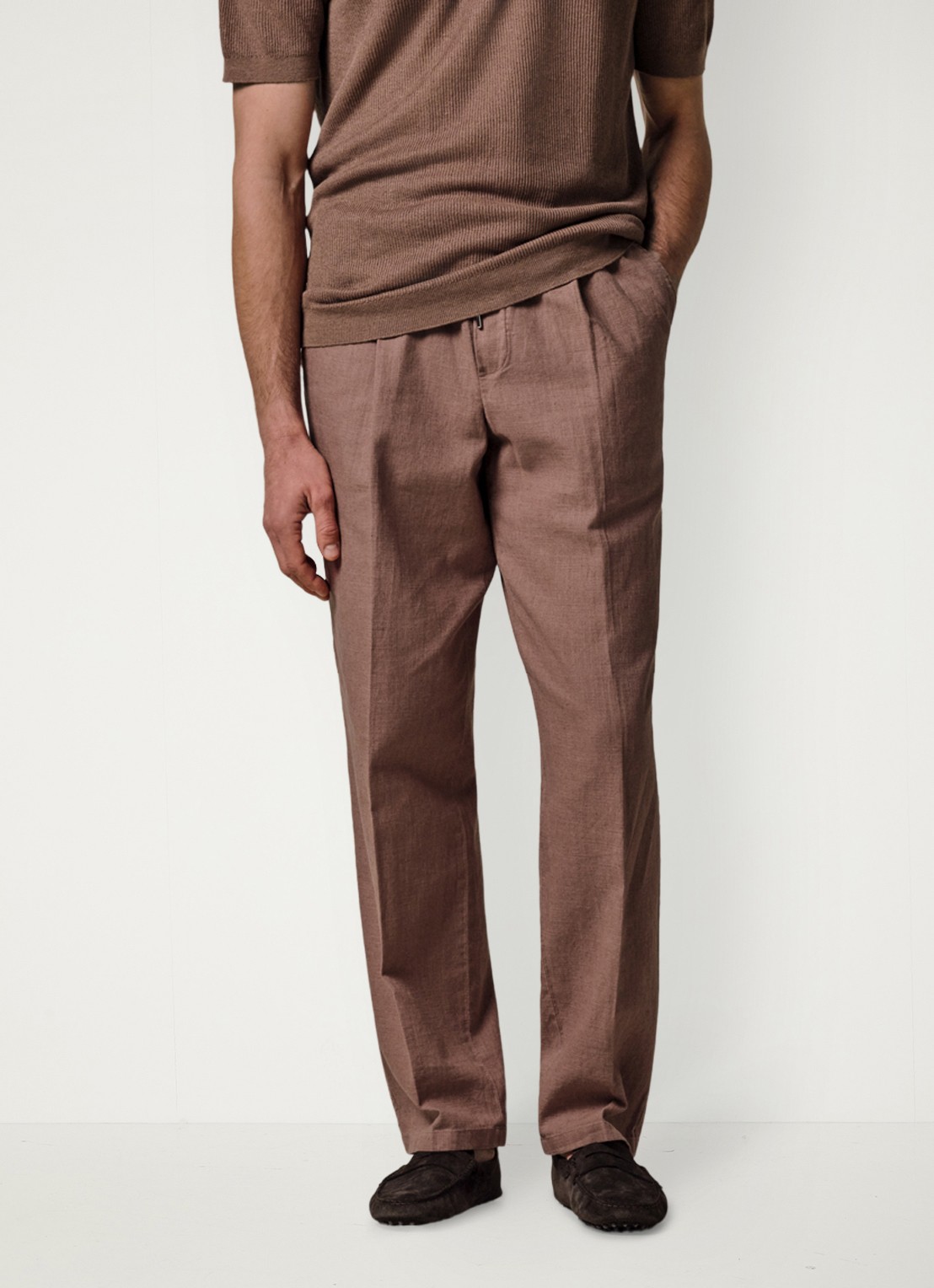 Profuomo Loose fit broek in linnenblend - detail 4 clay