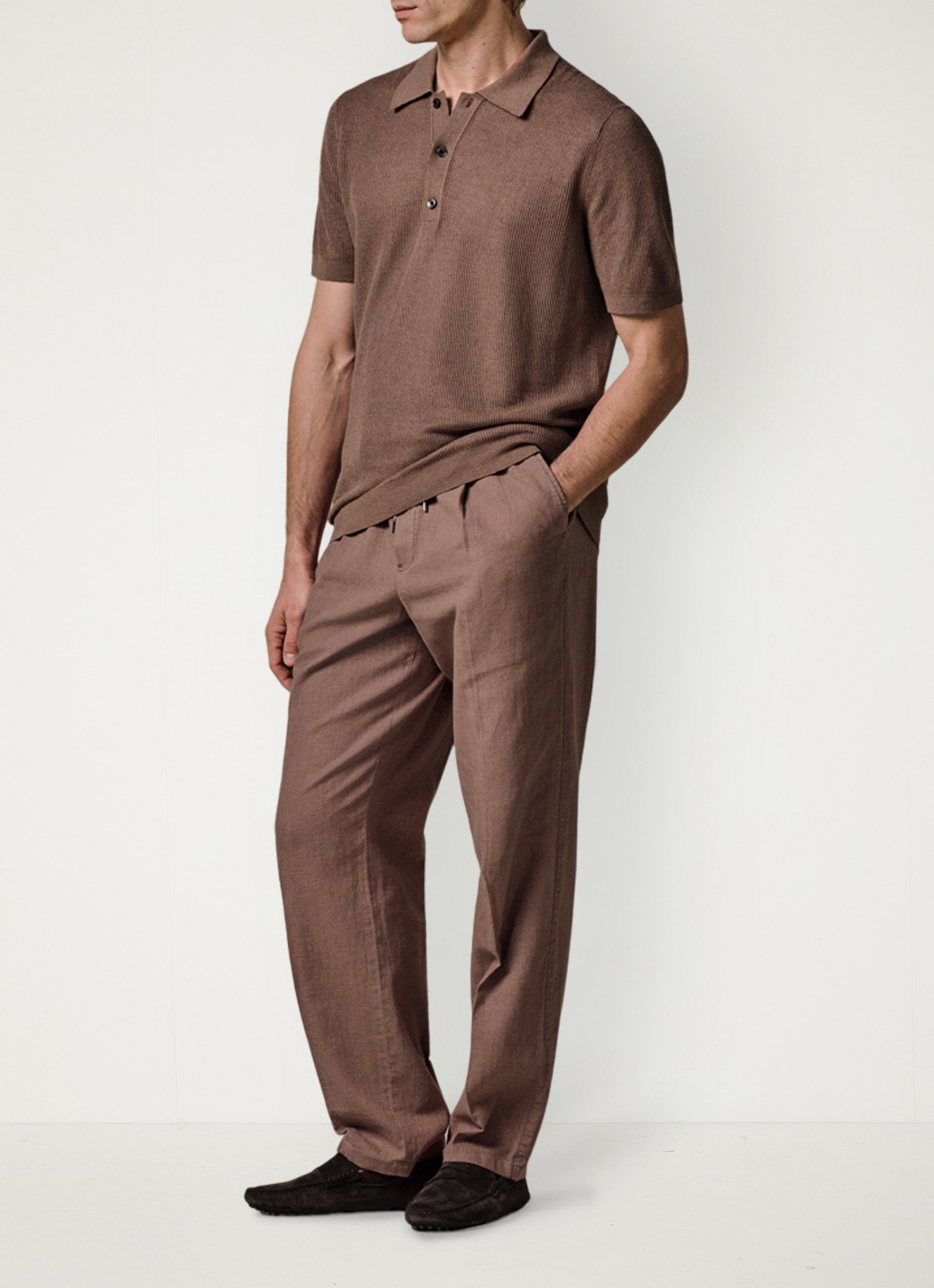 Profuomo Loose fit broek in linnenblend - voorkant 3 clay