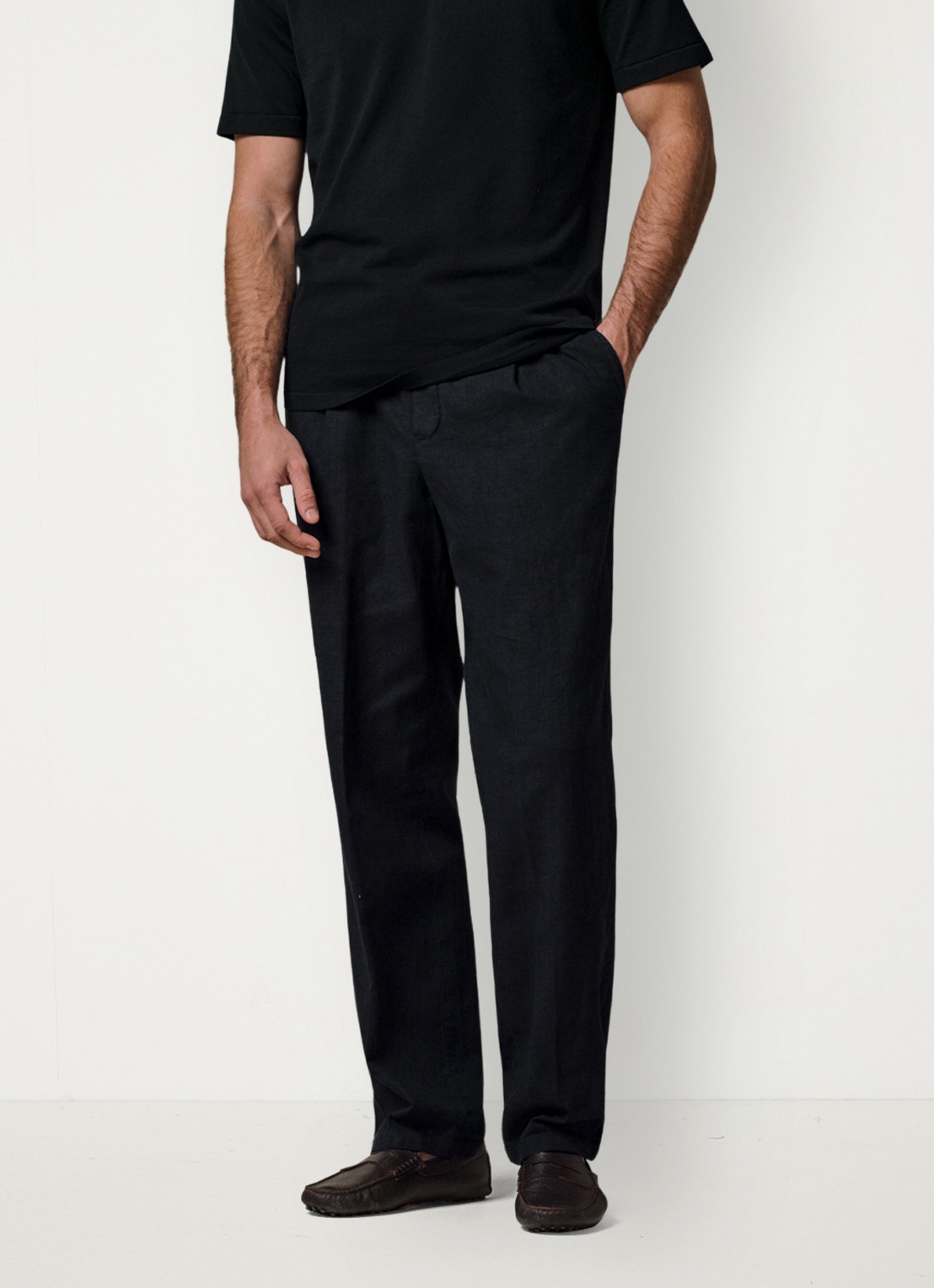 Profuomo Loose fit broek in linnenblend - detail 4 blauw