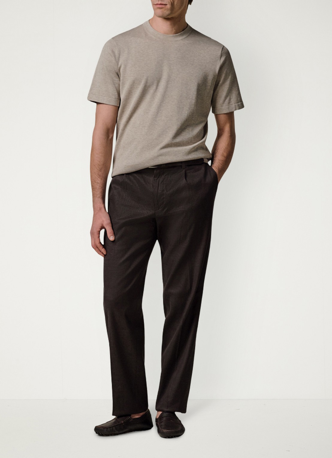 Profuomo Loose fit chino in linnenblend - voorkant 3 donkerbruin
