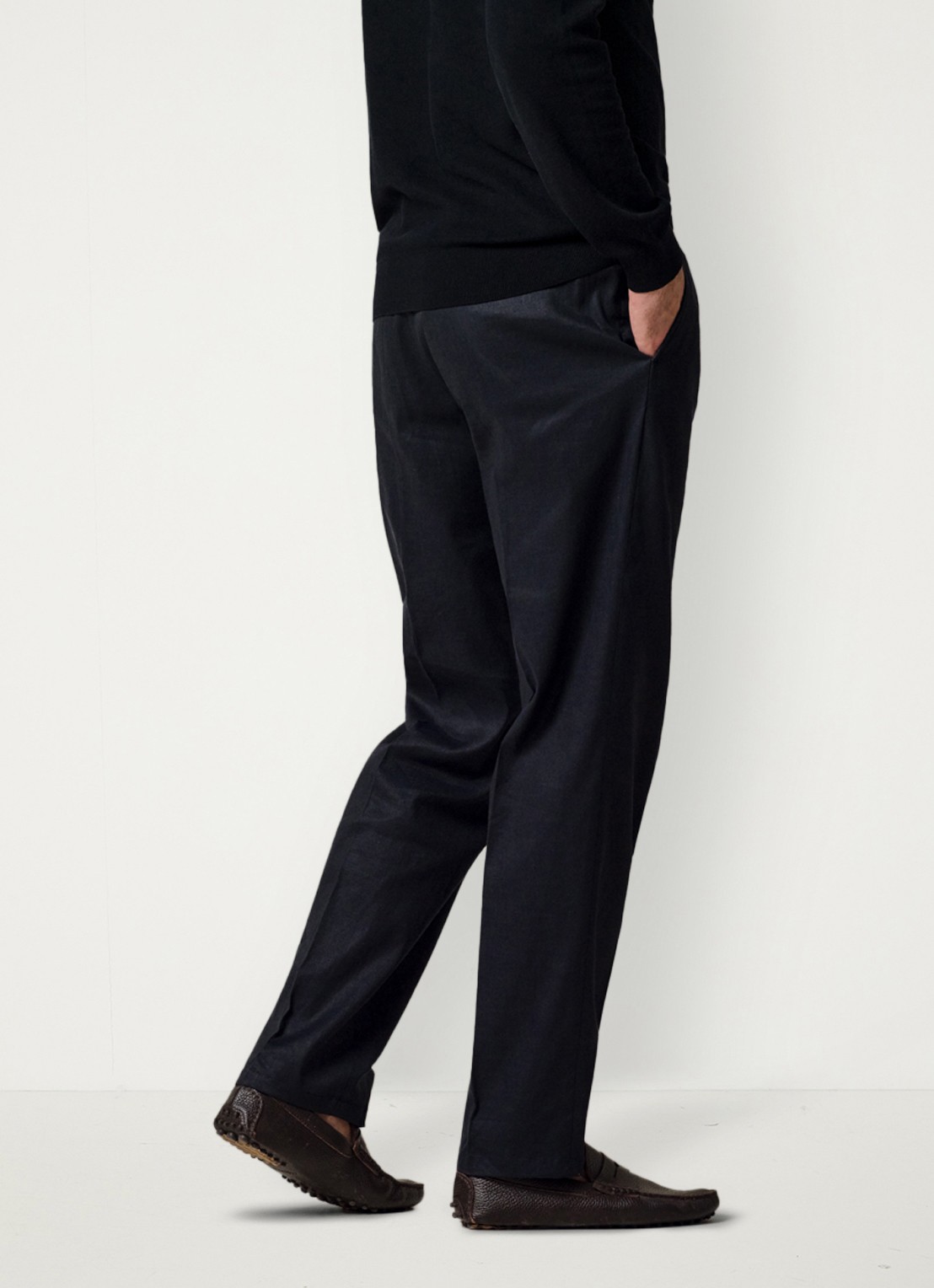 Profuomo Loose fit chino in linnenblend - achterkant donkerblauw
