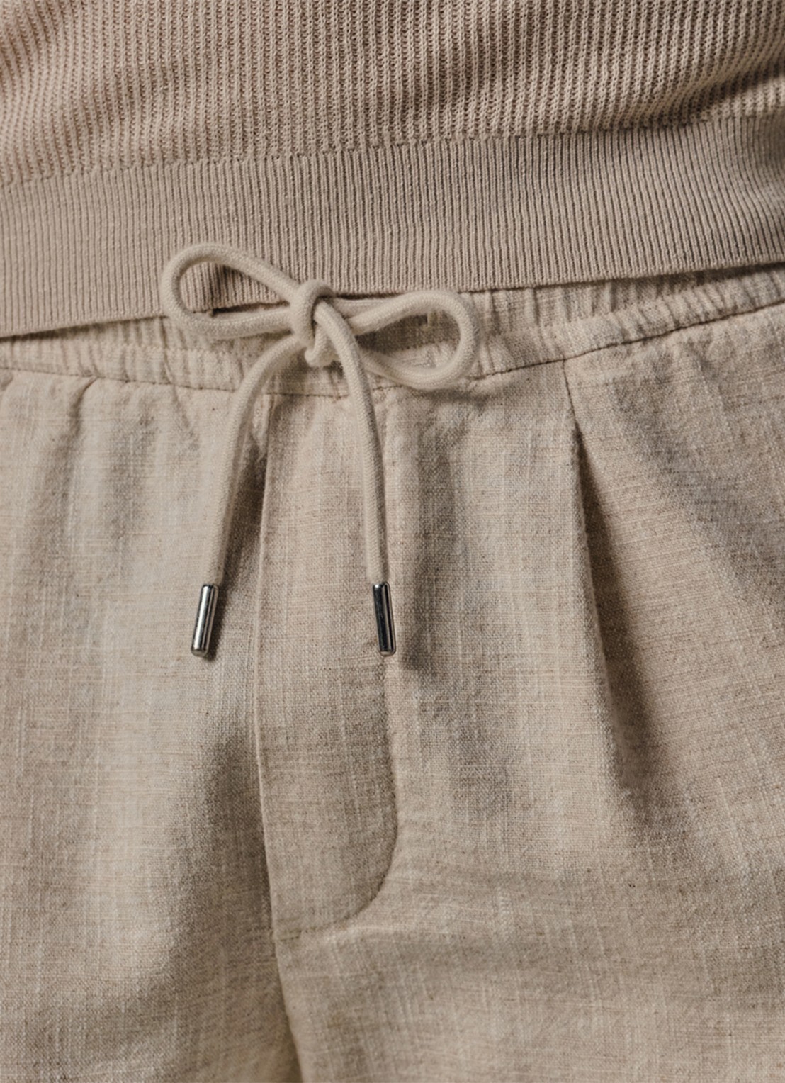 Profuomo Loose fit korte broek in linnenblend - detail 5 beige