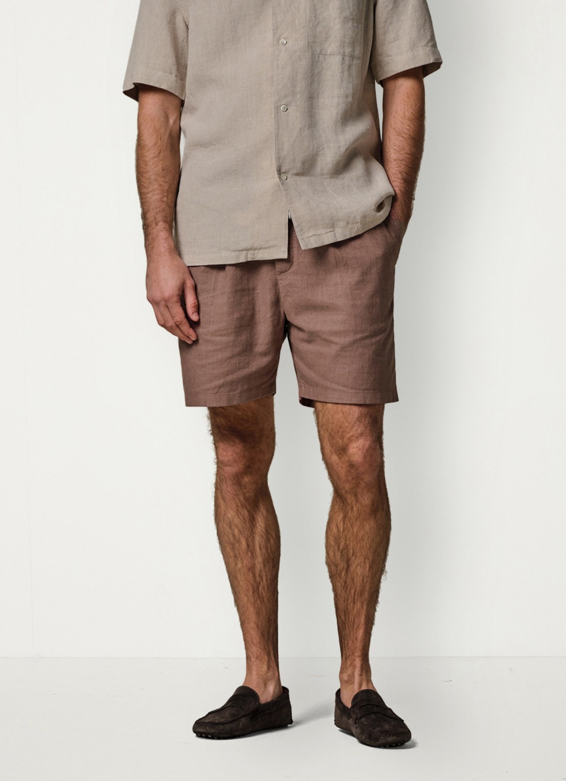 Profuomo Loose fit korte broek in linnenblend - detail 4 clay