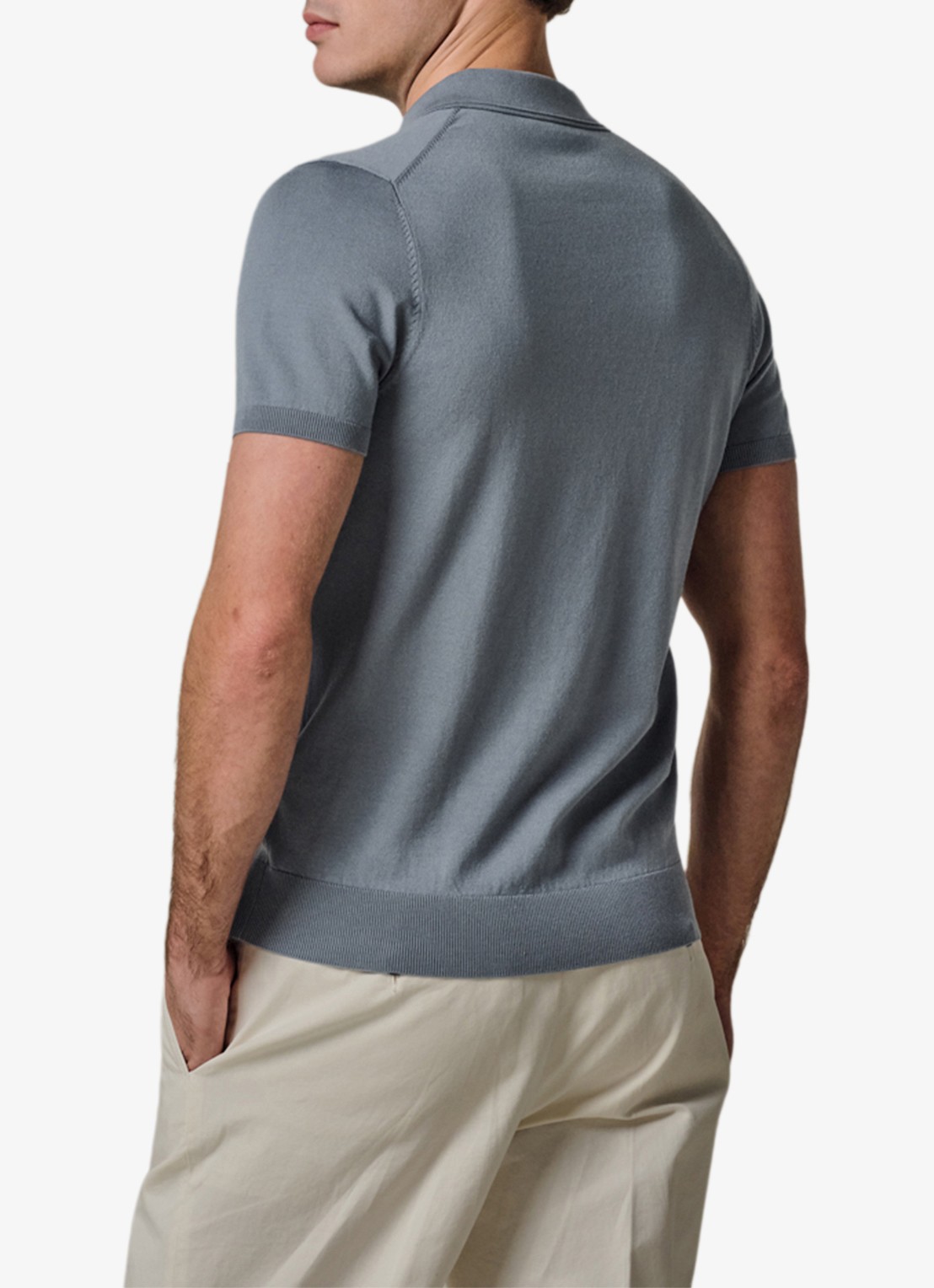 Profuomo Luxury basic polo in lyocell blend - achterkant blauwgrijs