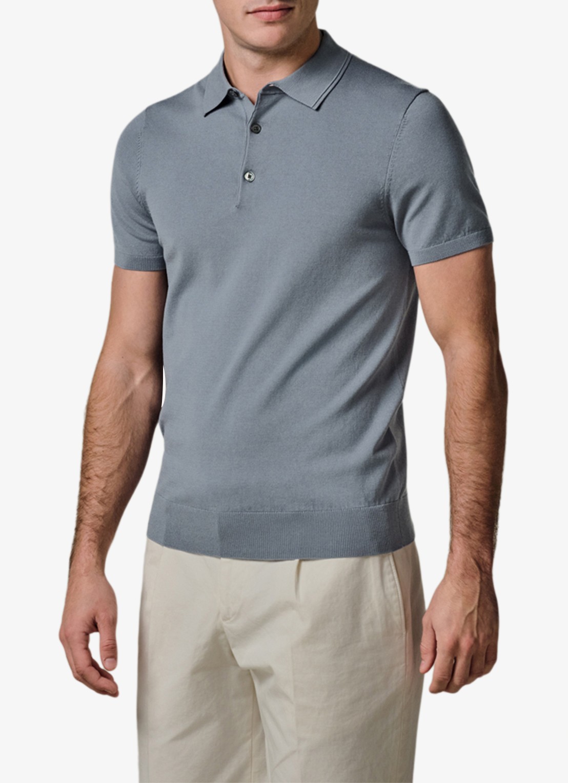 Profuomo Luxury basic polo in lyocell blend - detail 4 blauwgrijs