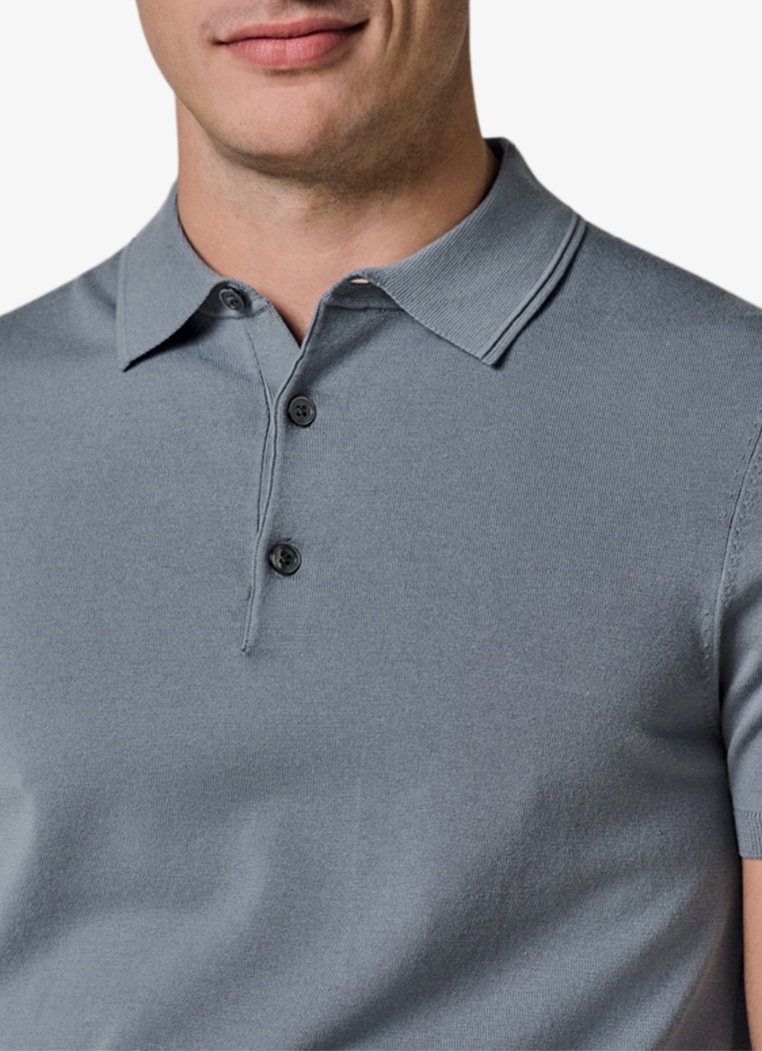Profuomo Luxury basic polo in lyocell blend - detail 5 blauwgrijs