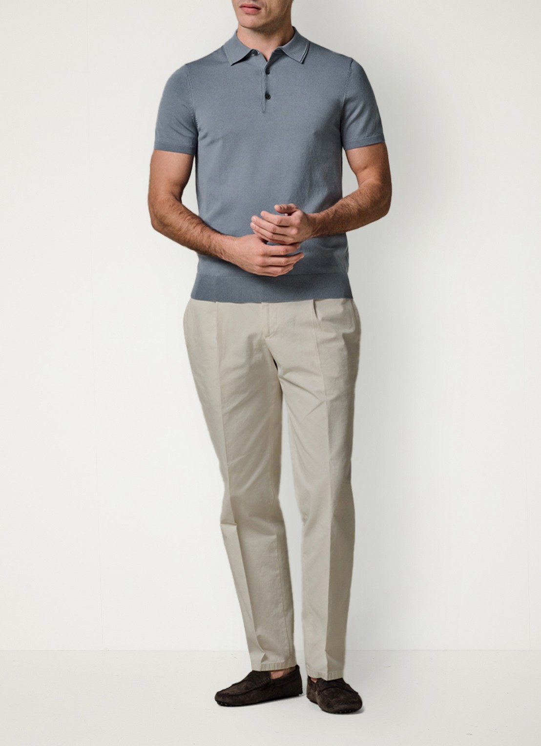 Profuomo Luxury basic polo in lyocell blend - voorkant 3 blauwgrijs