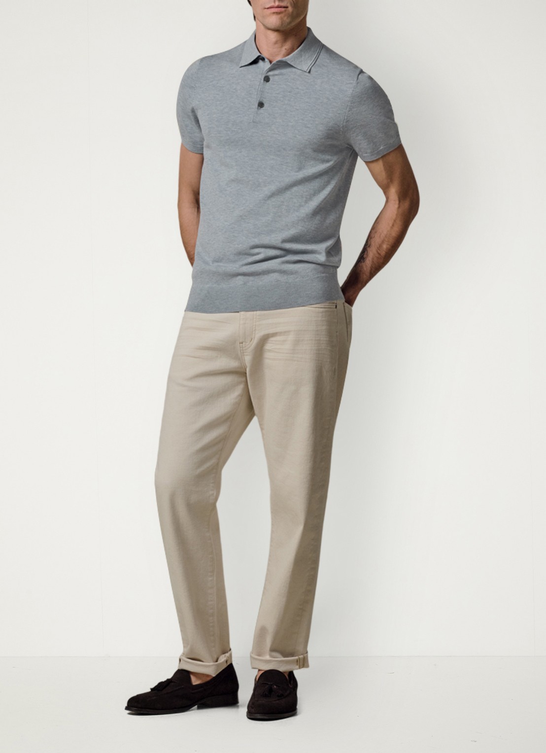Profuomo Luxury basic polo in lyocell blend - voorkant 3 blauw
