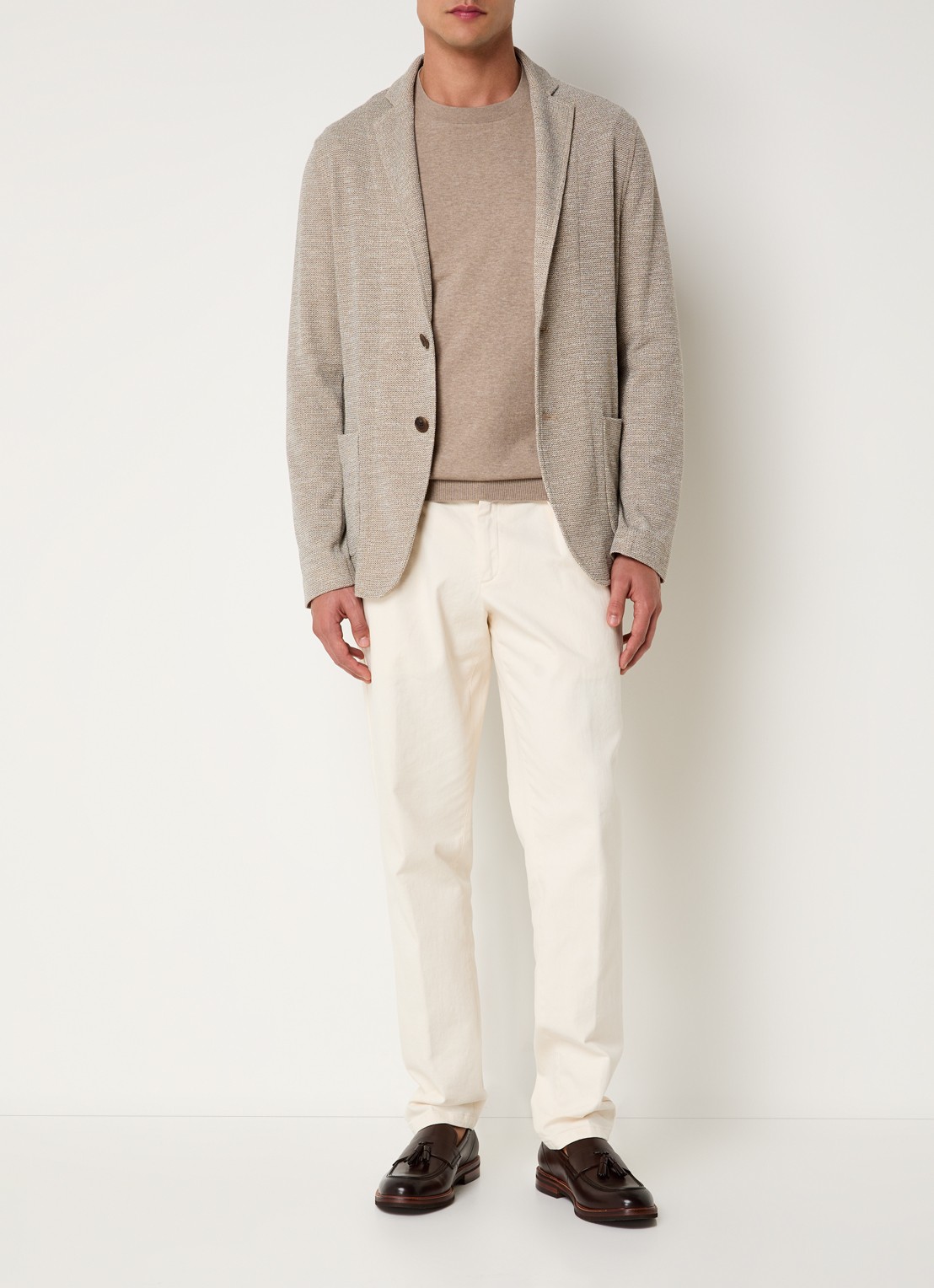 Profuomo Luxury fijngebreide pullover  - voorkant 2 beige