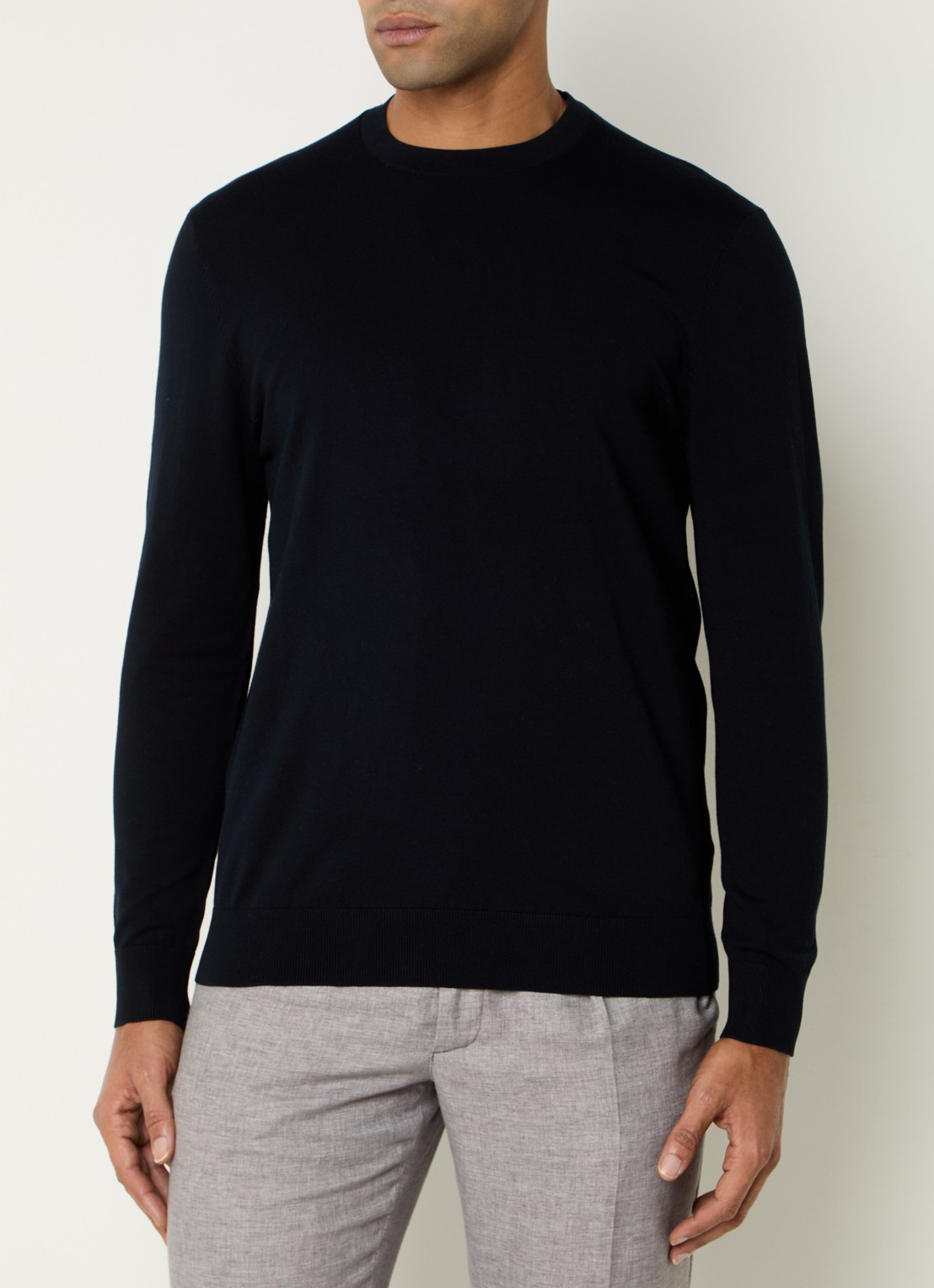 Profuomo Luxury fijngebreide pullover  - detail donkerblauw