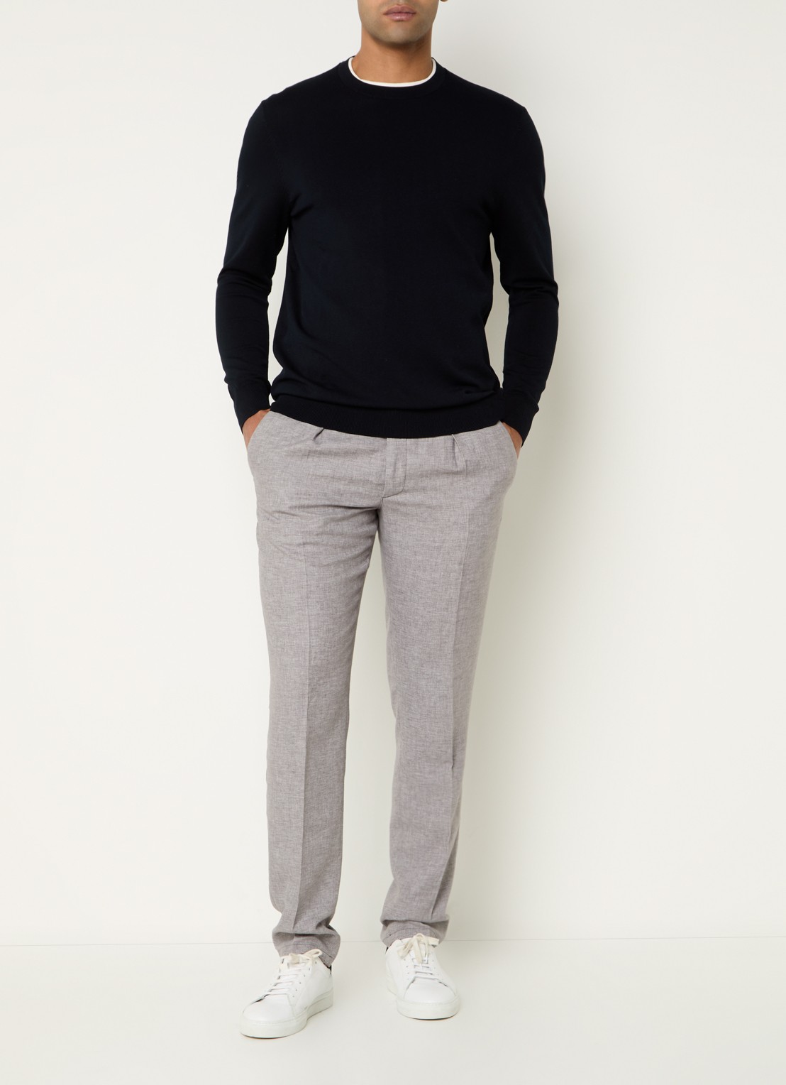Profuomo Luxury fijngebreide pullover  - voorkant 4 donkerblauw