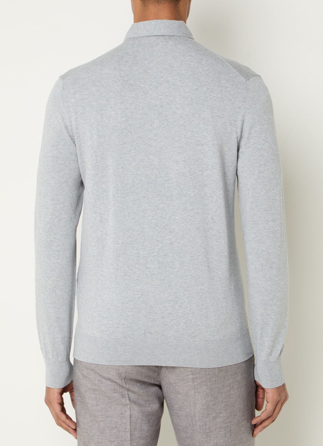 Profuomo Luxury fijngebreide regular fit polo  - achterkant lichtgrijs