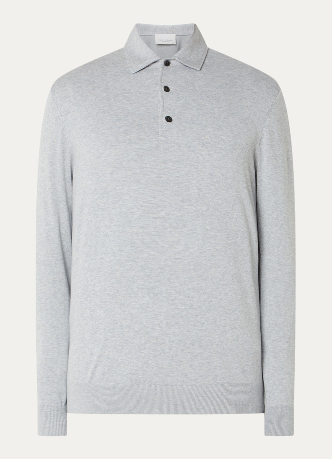 Profuomo Luxury fijngebreide regular fit polo  - voorkant 3 lichtgrijs